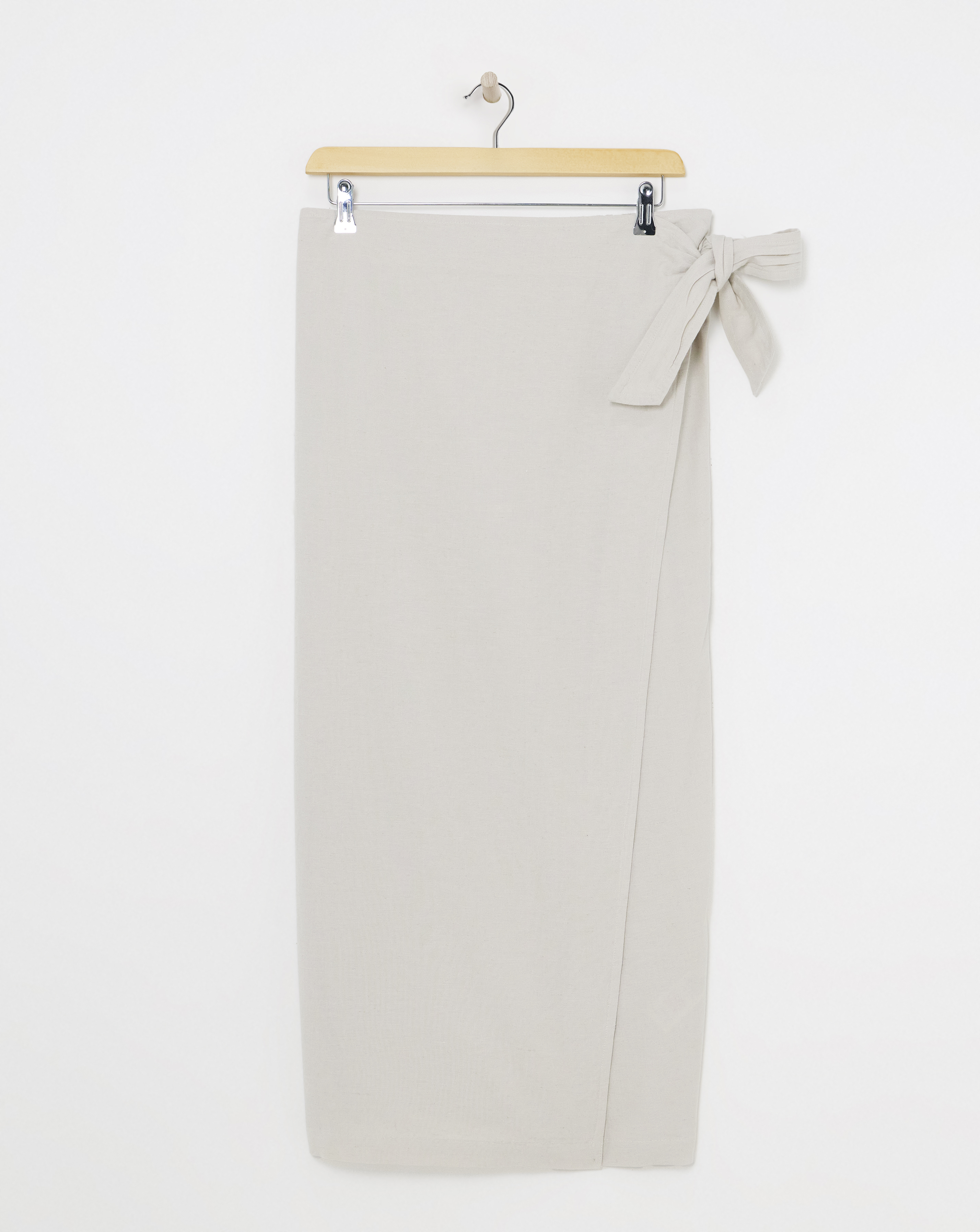 Stone Linen Mix Midi Wrap Skirt