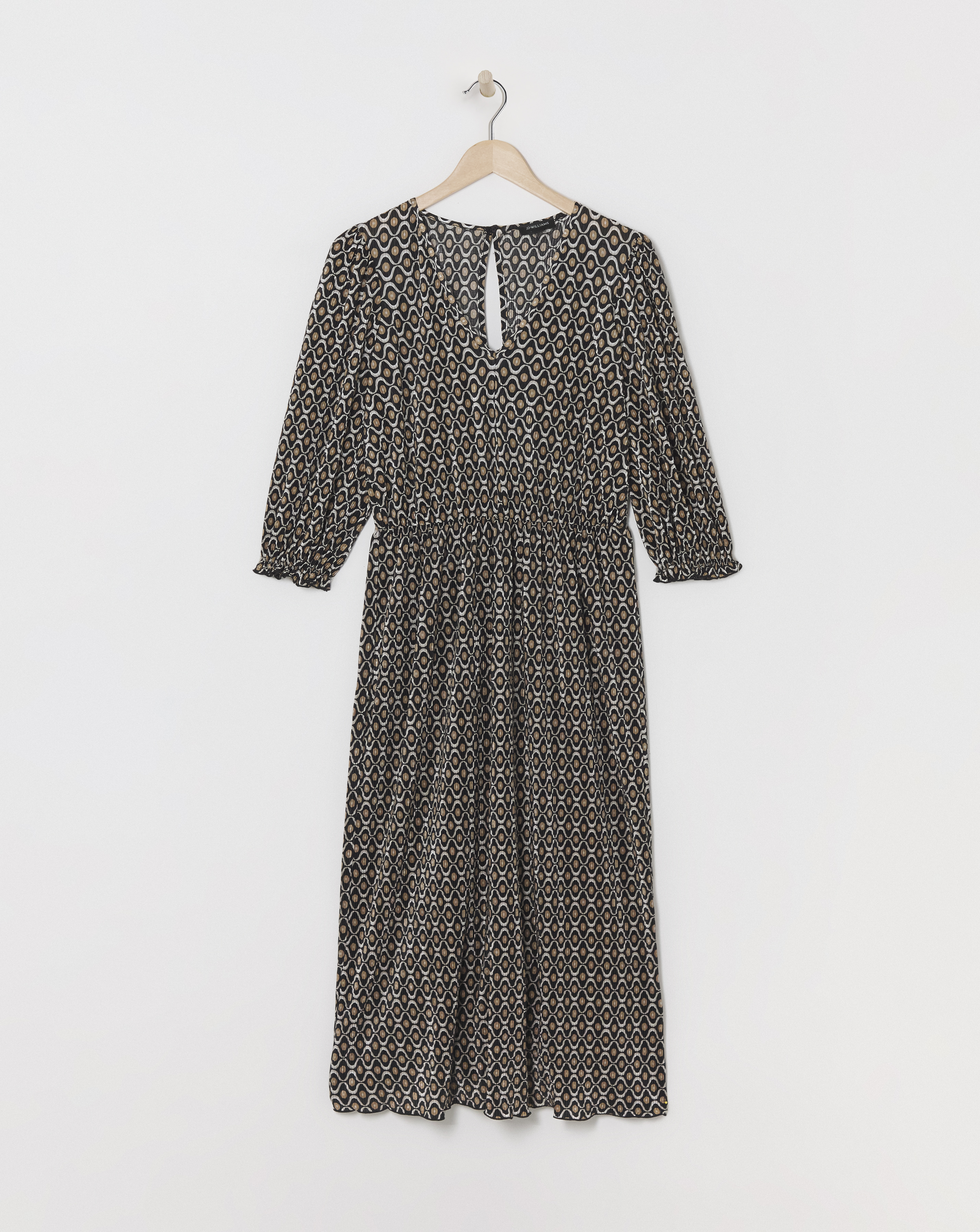 Geo Plisse Plunge Midi Dress