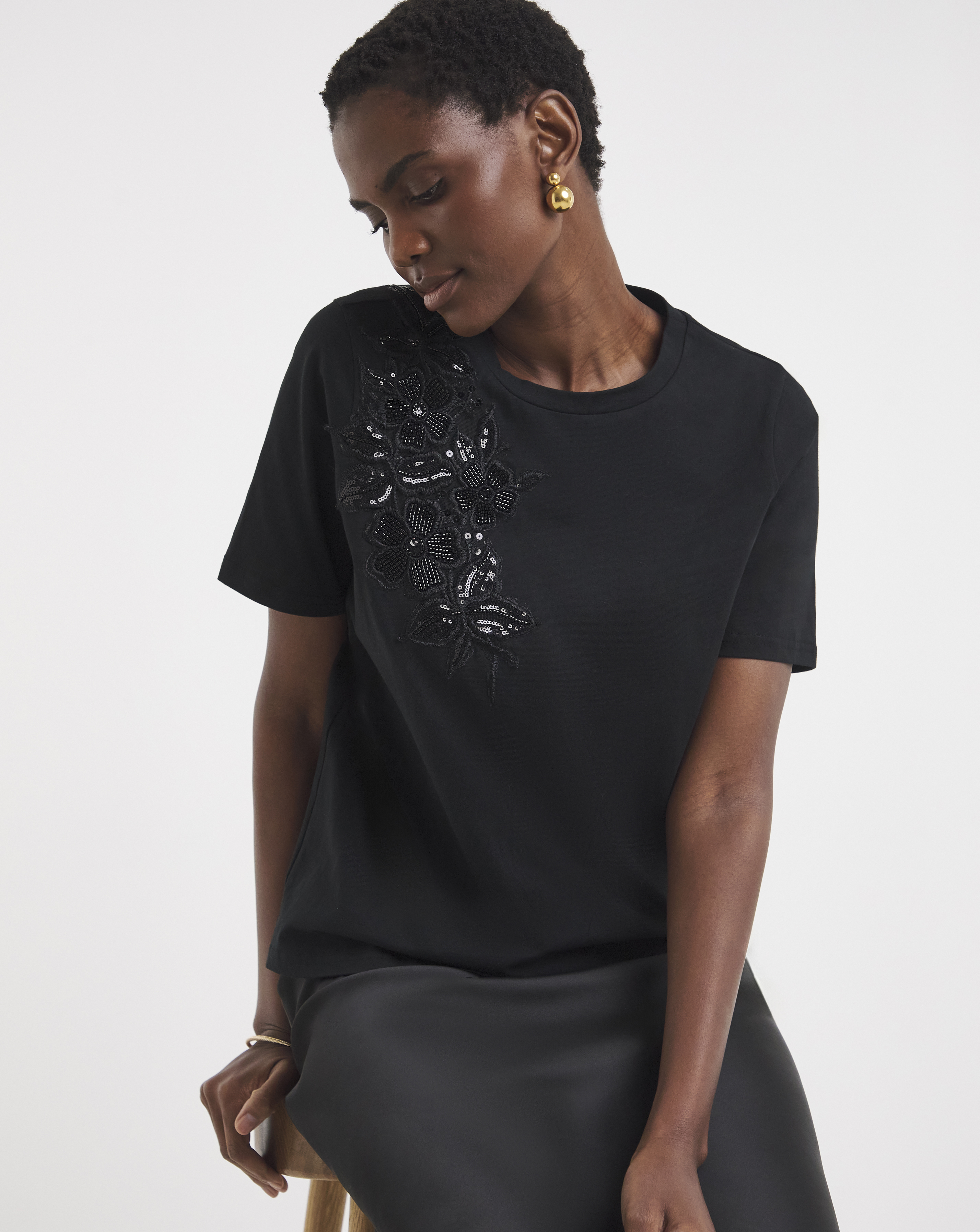 Placement Floral 3D Embellished T-Shirt