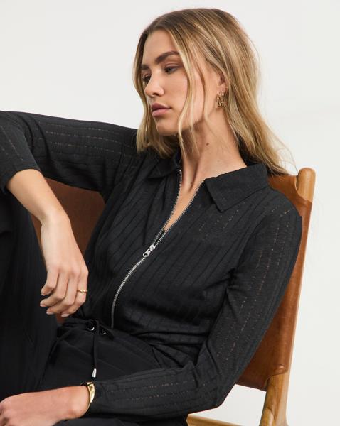 Long Sleeve Textured Zip Through