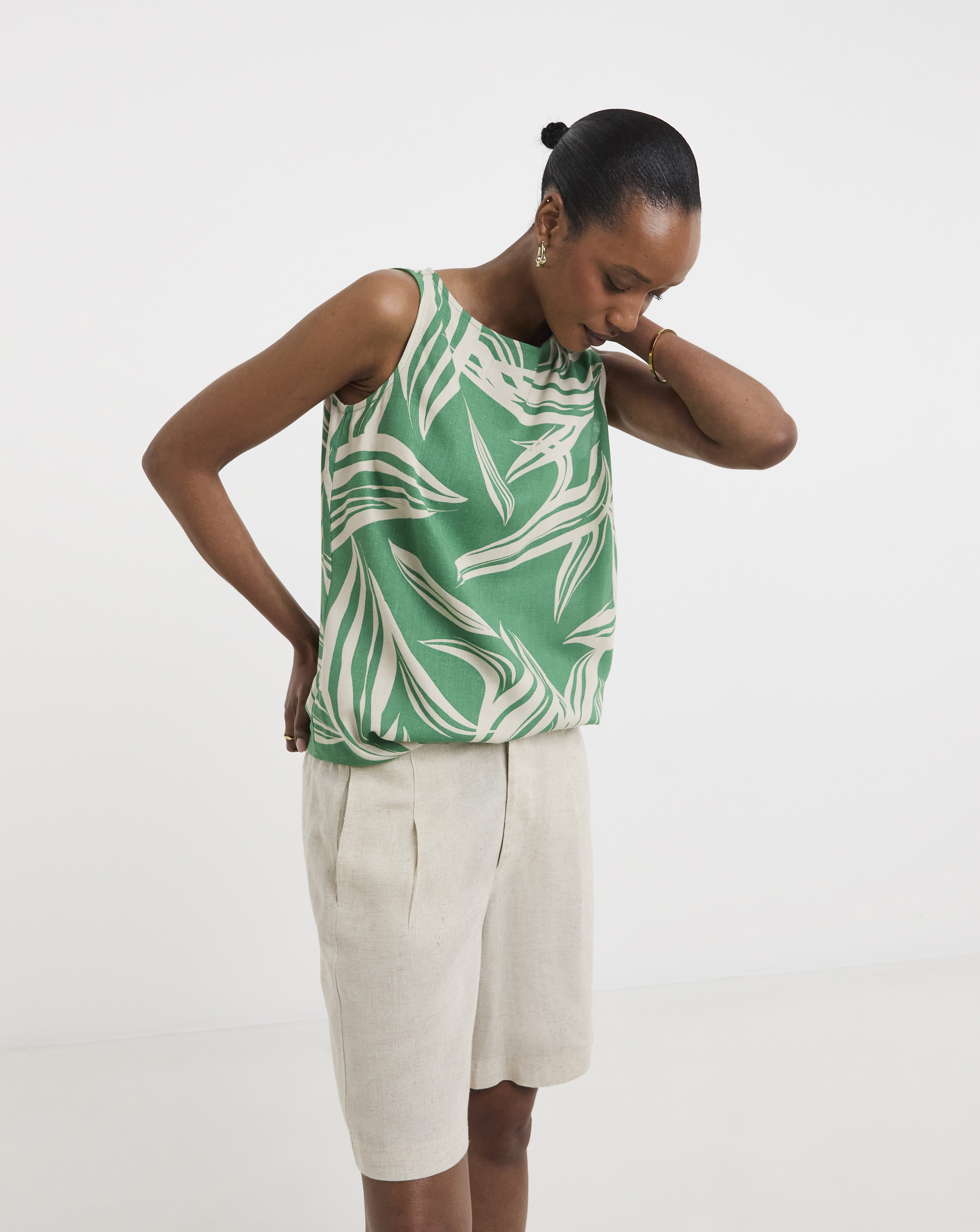 Slash Neck Linen Mix Shell Top