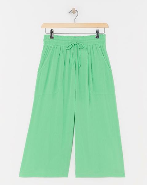 Crinkle Tie Waist Wide Leg Culotte - Green - Size 10 - Women's