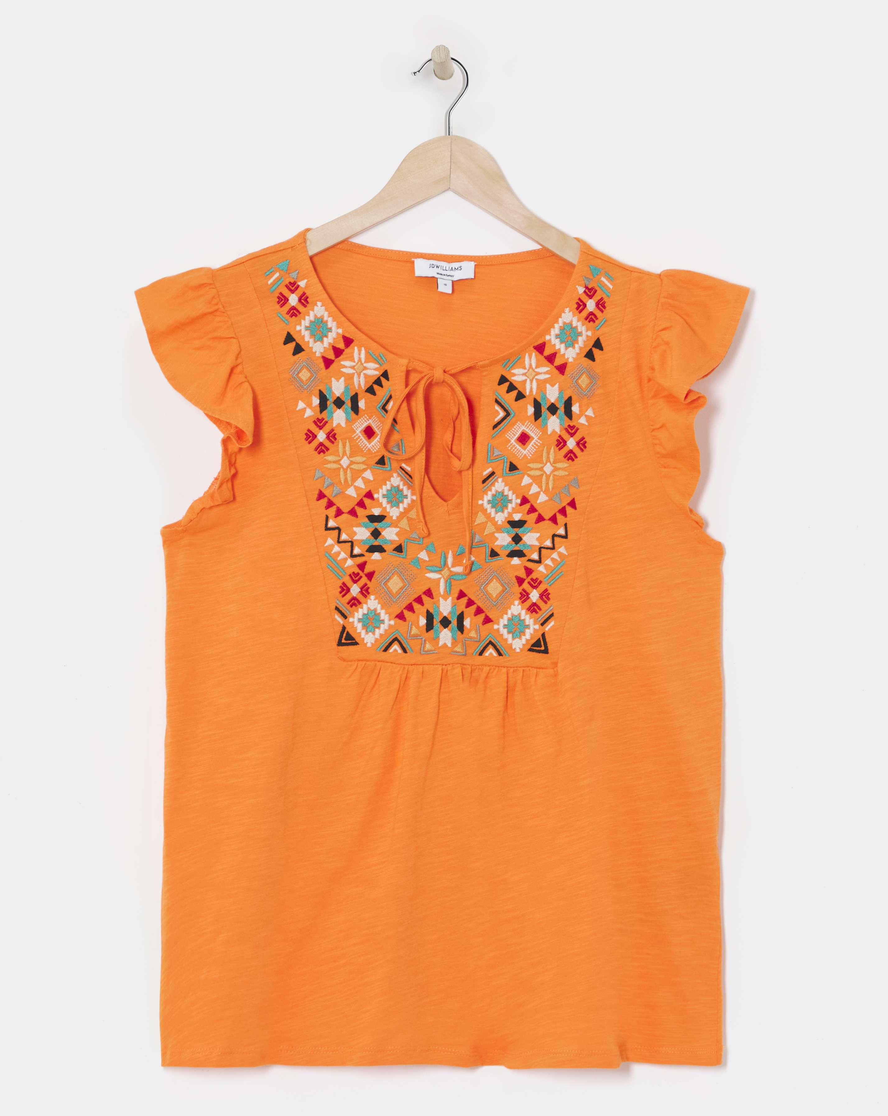 Embroidered Yolk Frill Sleeve Top