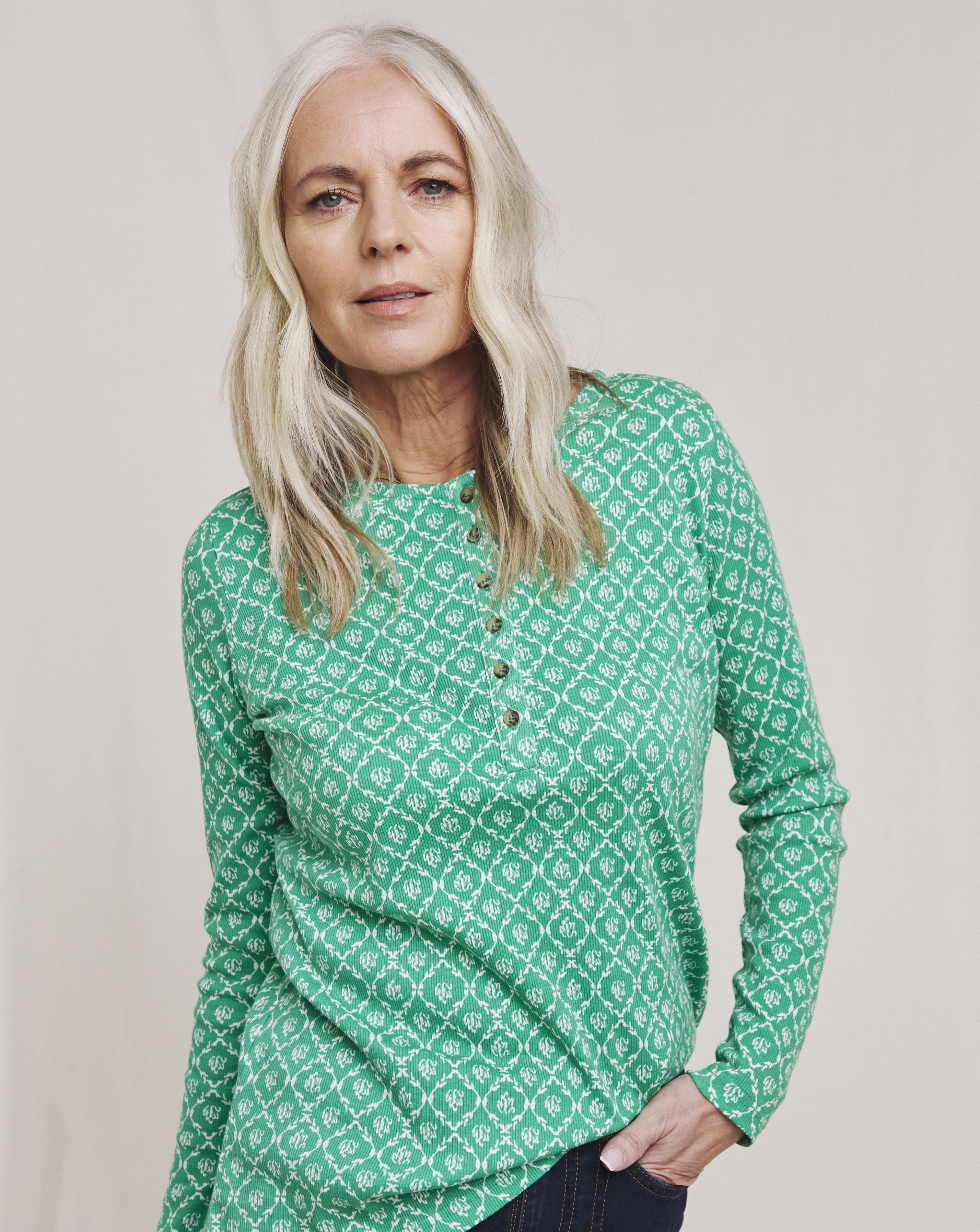 Julipa Pure Cotton Ribbed Henley Top