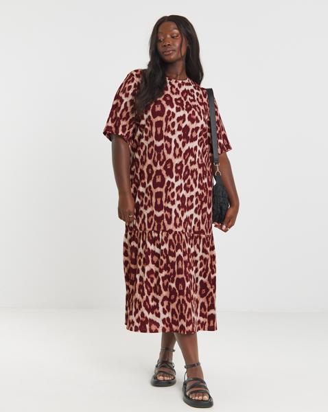 Leopard Print Waffle Midi Dress - Image