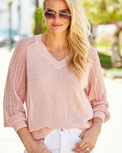SOSANDAR PINK POINTELLE SLEEVE JUMPER