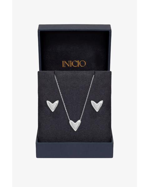 Silver Plated Puff Heart Set - Gift Box