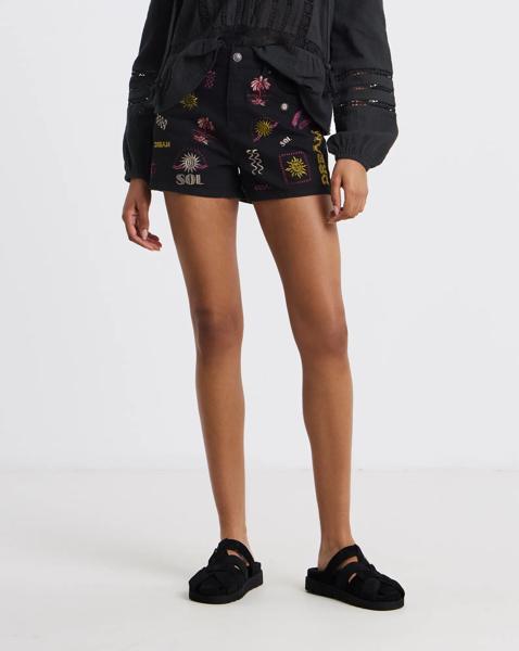 Black Sol Embroidered Denim Shorts