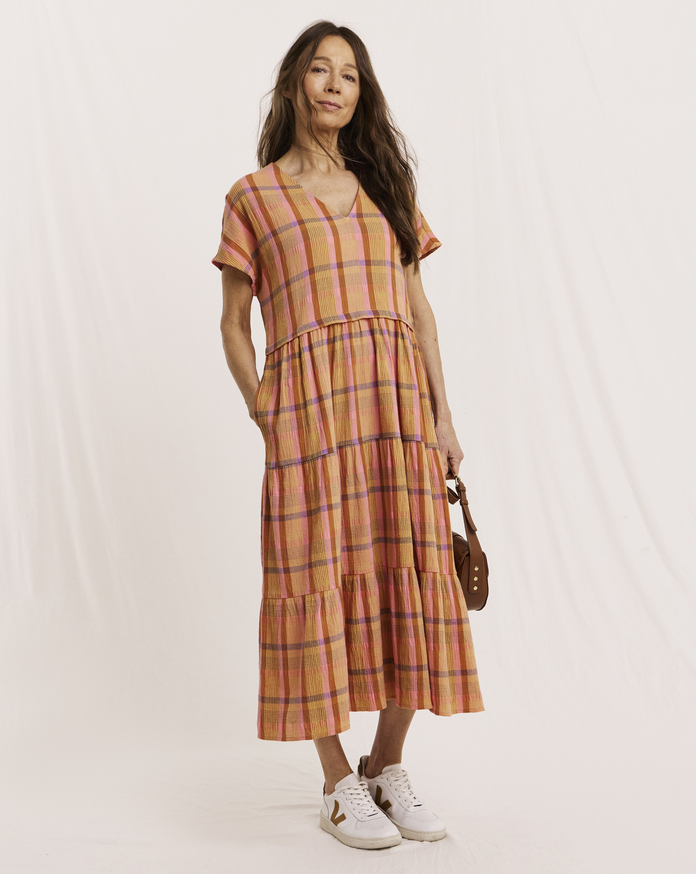 Julipa Tiered Check Midi Dress