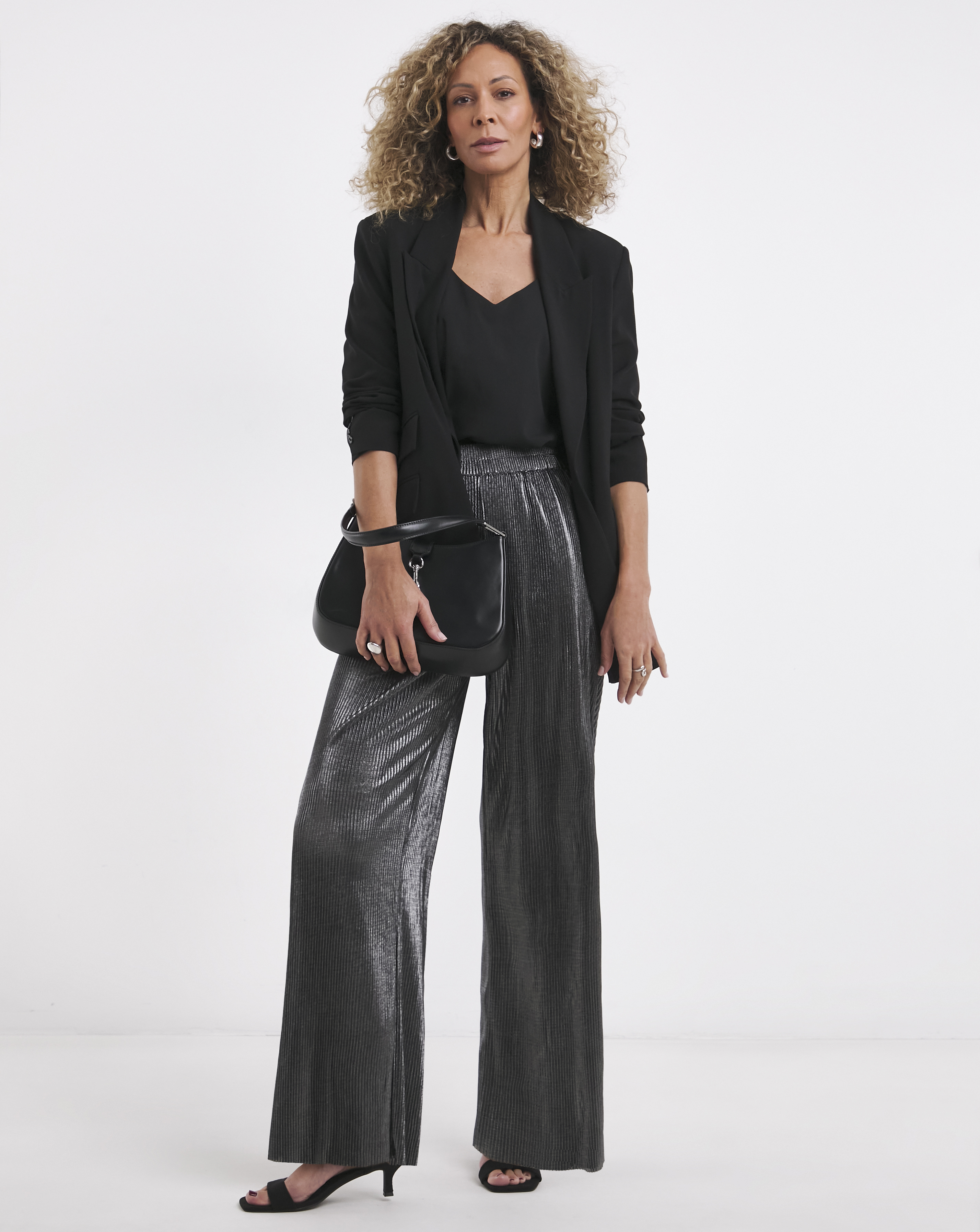 Metallic Plisse Wide Leg Trousers