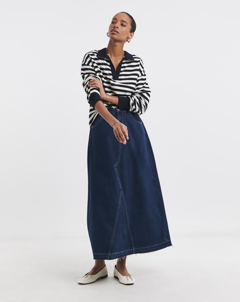 Pure Cotton Raw Edge A Line Denim Skirt