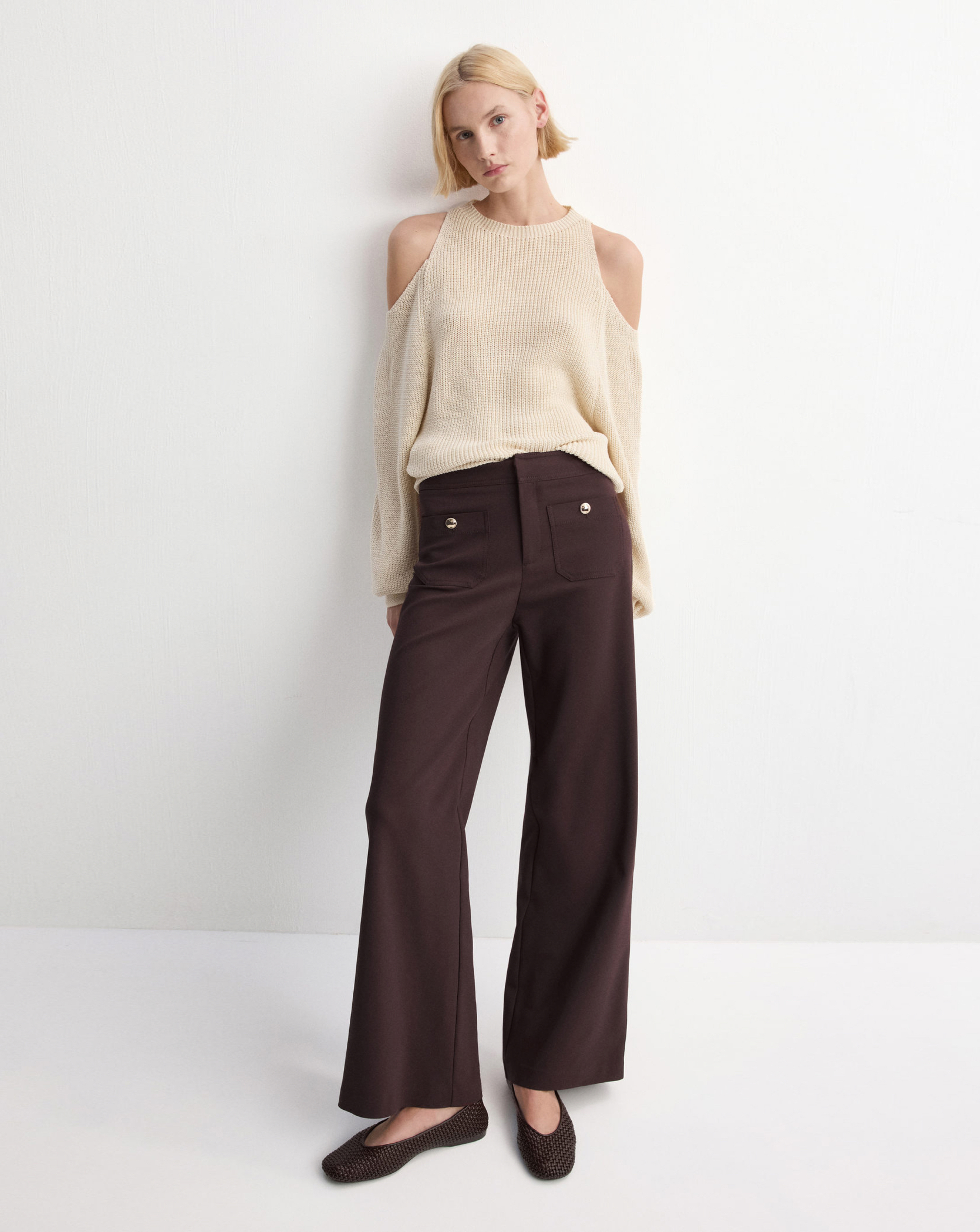 Mango Wide Leg Trouser Button Detail