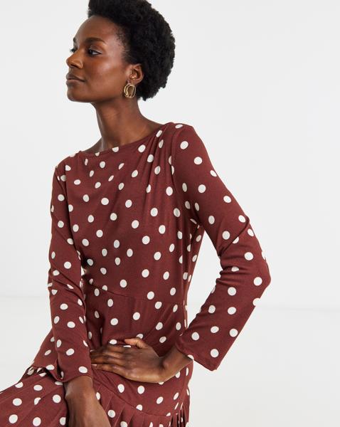Spot Print Textured Jersey Pleated Dress