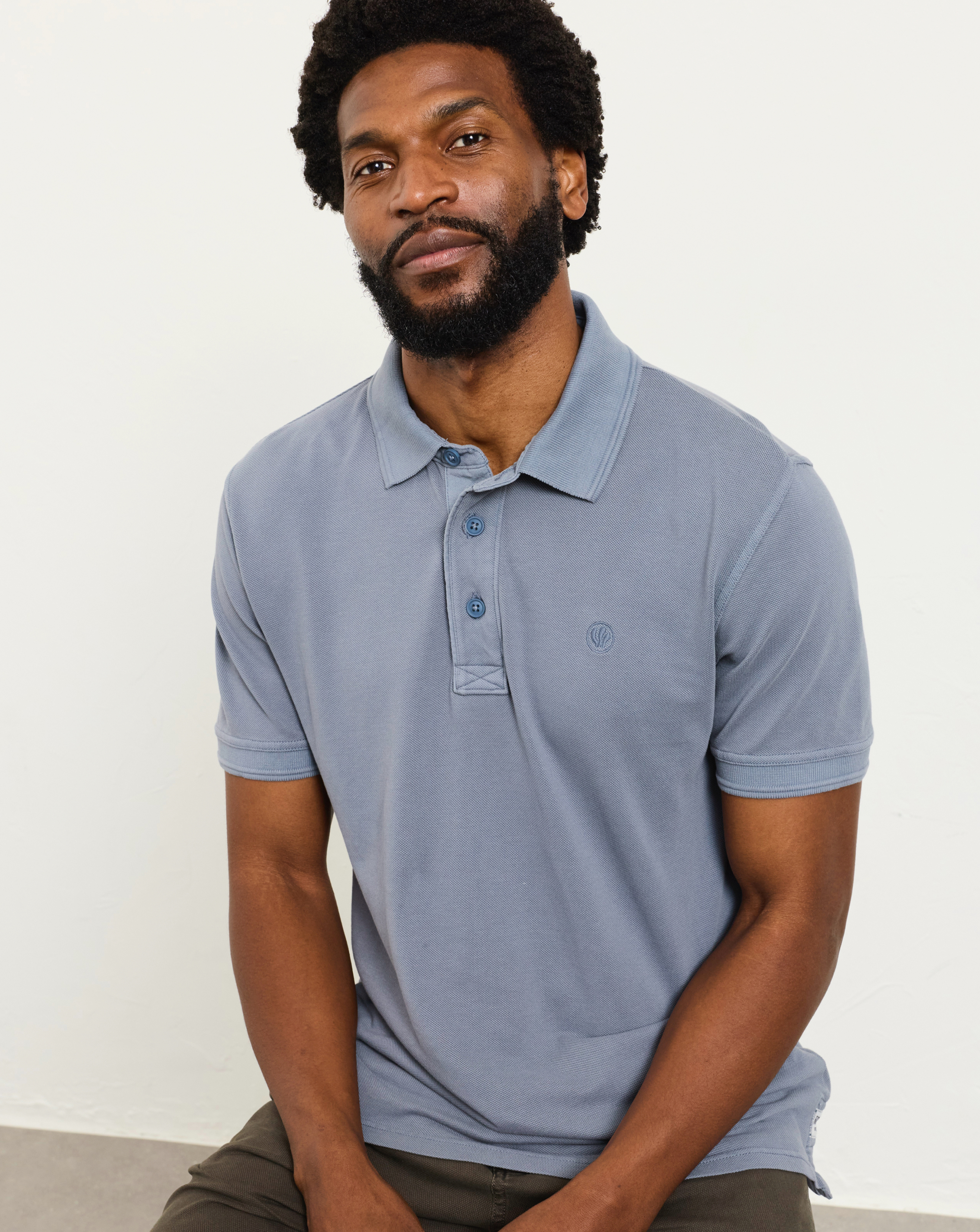 Fatface Denim Blue Pique Short Sleeve Polo - Small