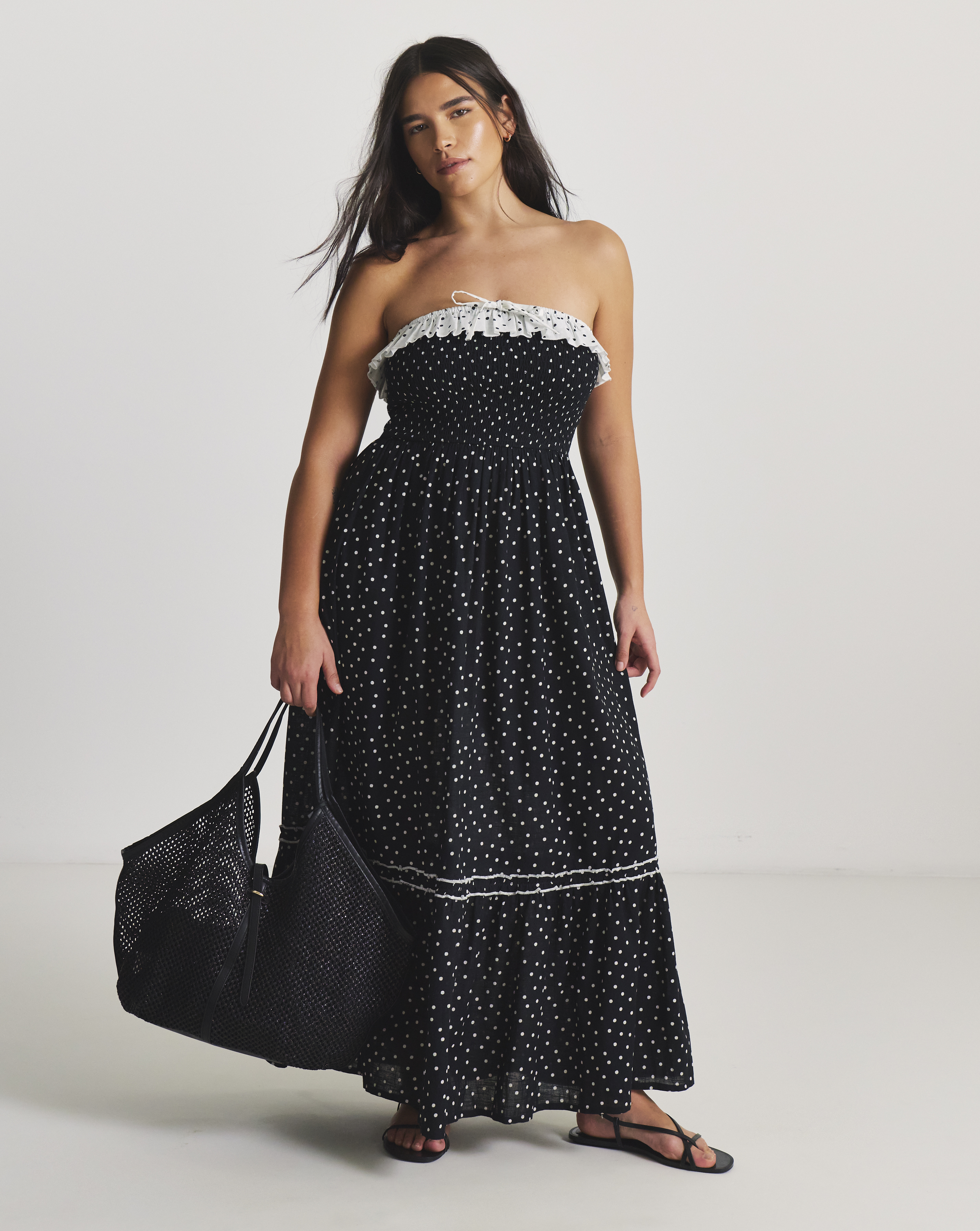 Spot Print Maxi Bandeau Beach Dress