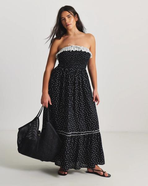 Spot Print Maxi Bandeau Beach Dress