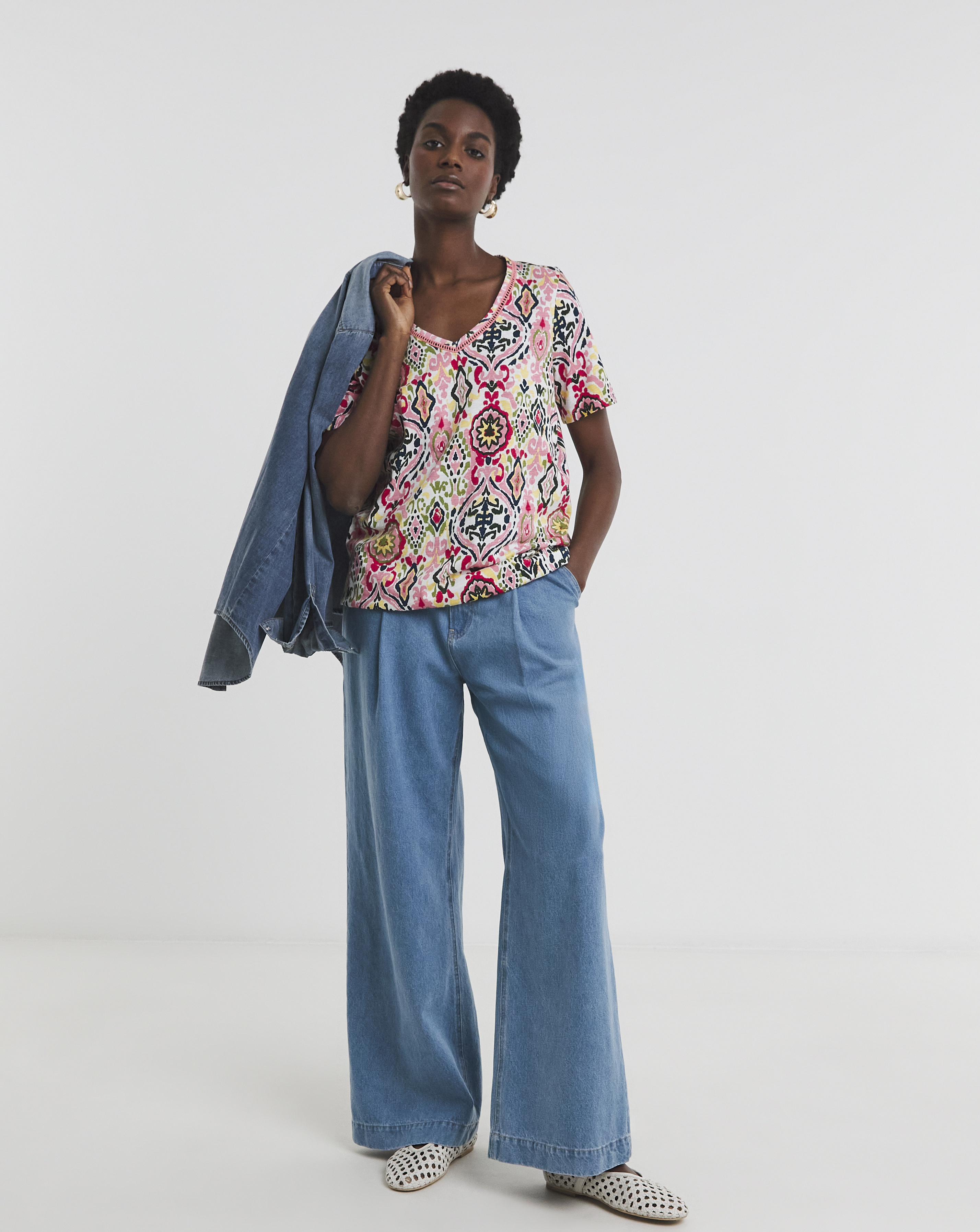 Bubble Hem Printed Short Sleeve Top