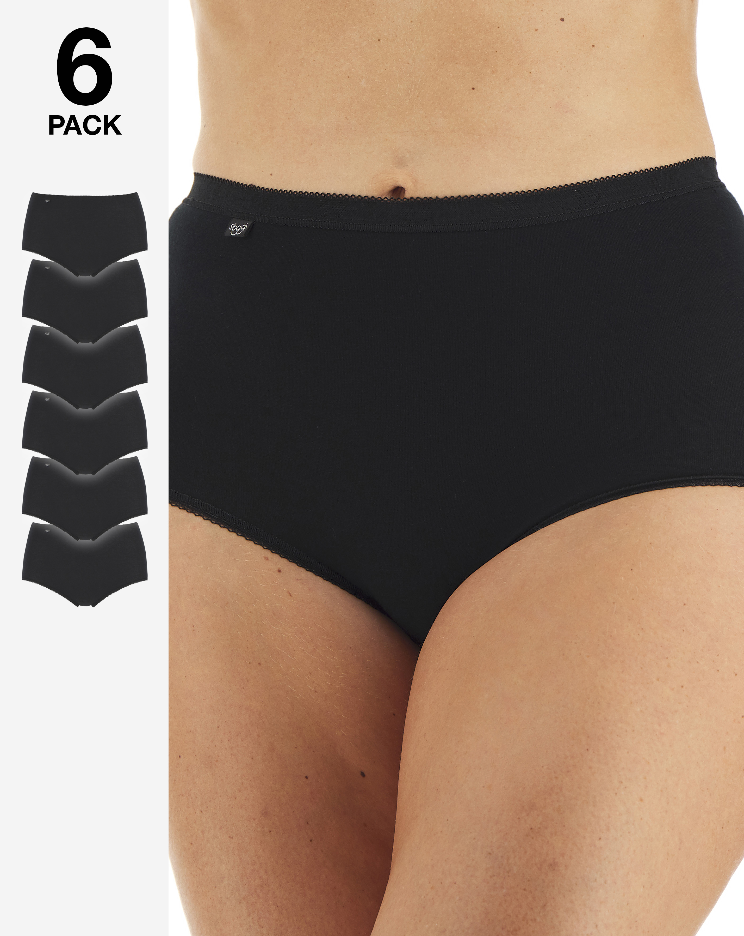 Sloggi Black 6 Pack Basic Maxi Briefs - Size 24