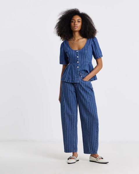 Simply Be Blue Stripe Barrel Jeans
