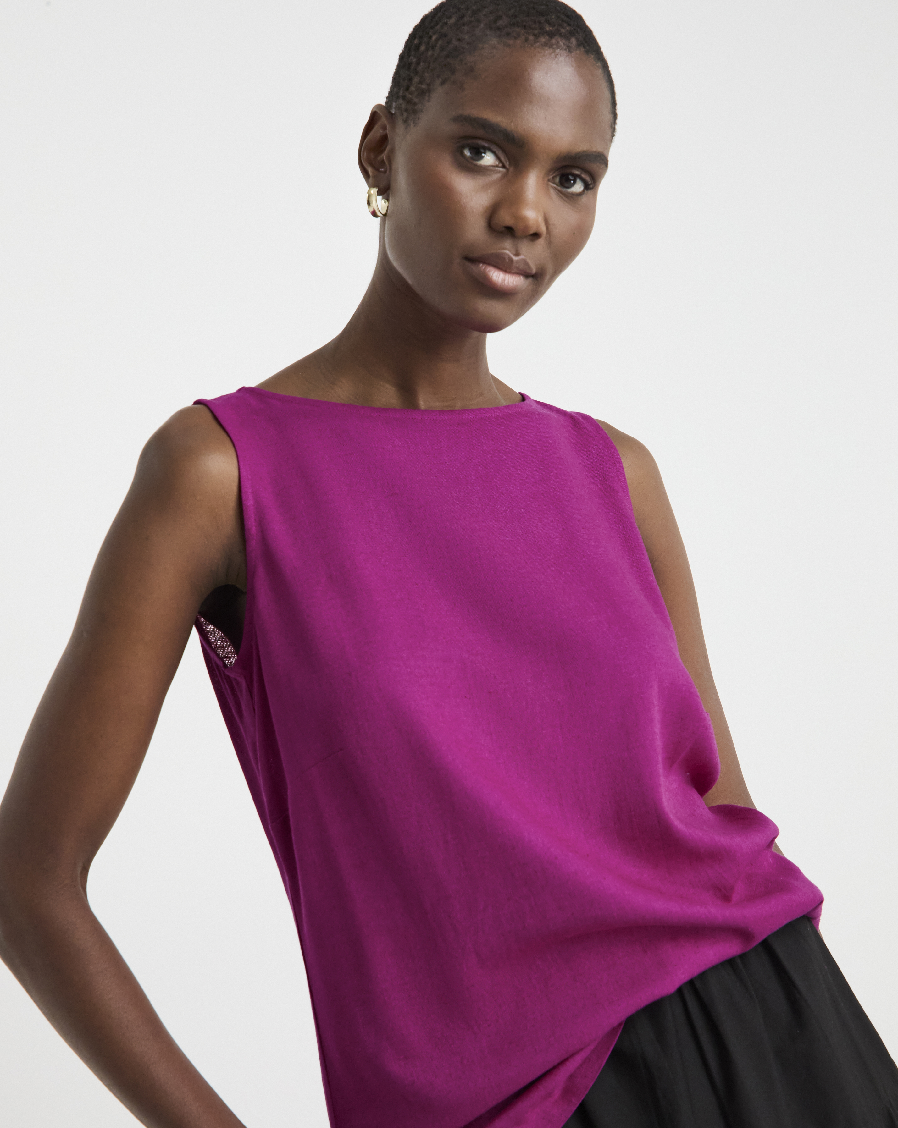 Slash Neck Linen Mix Shell Top