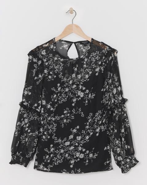 Volume Sleeve Cold Shoulder Top