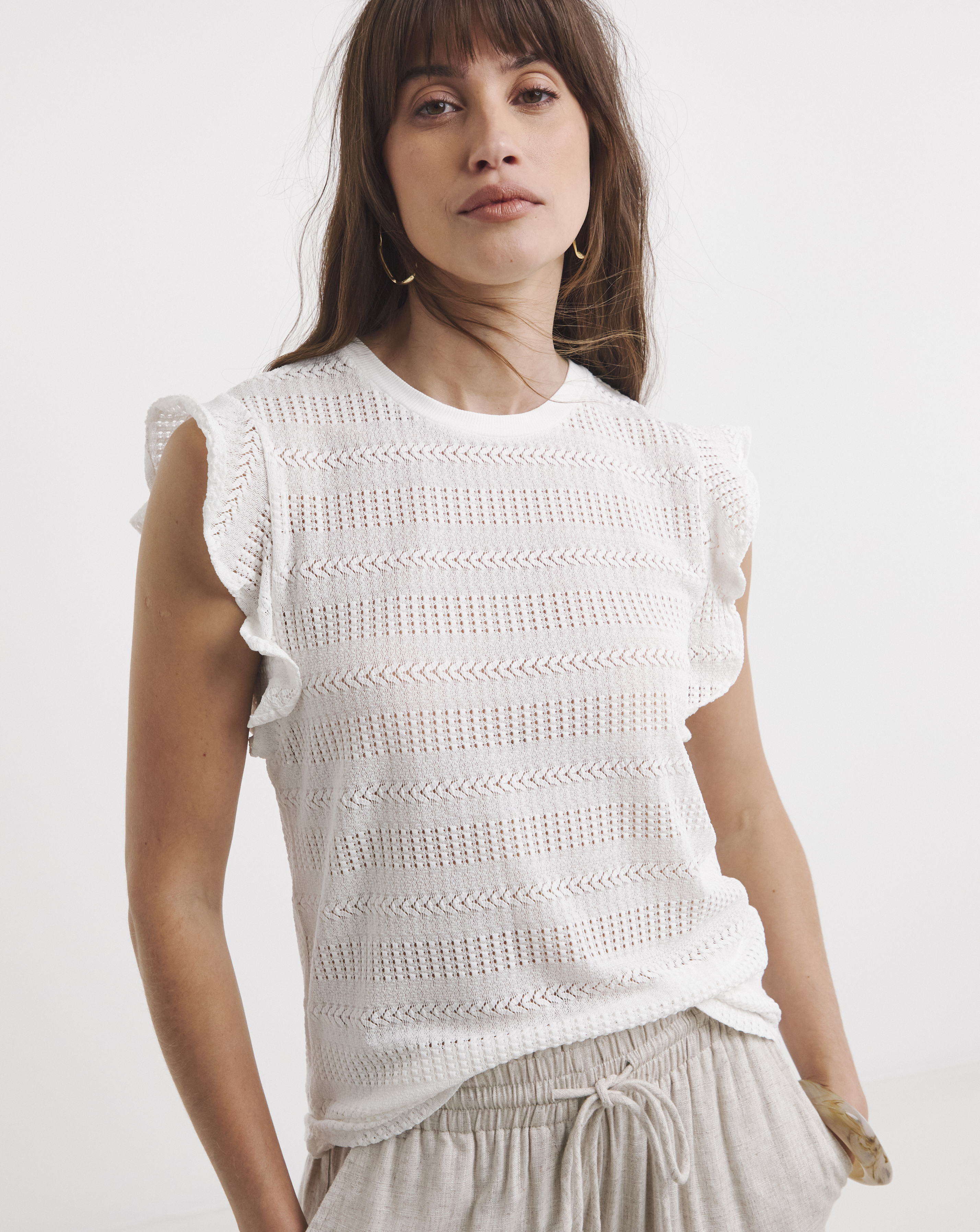 Image of JD Williams Frill Sleeve Top White - JD Williams - Size: 10 White Female 10 AA16901