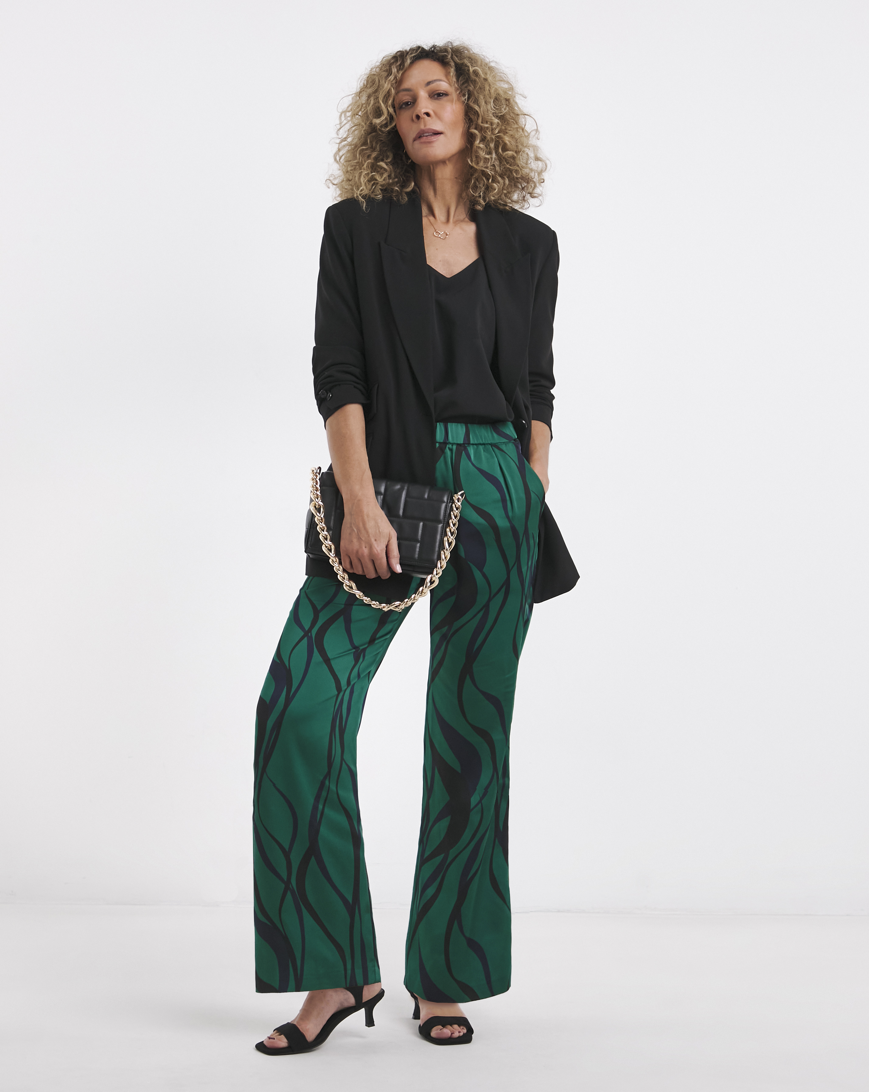 Printed Satin Wide Leg Trousers
