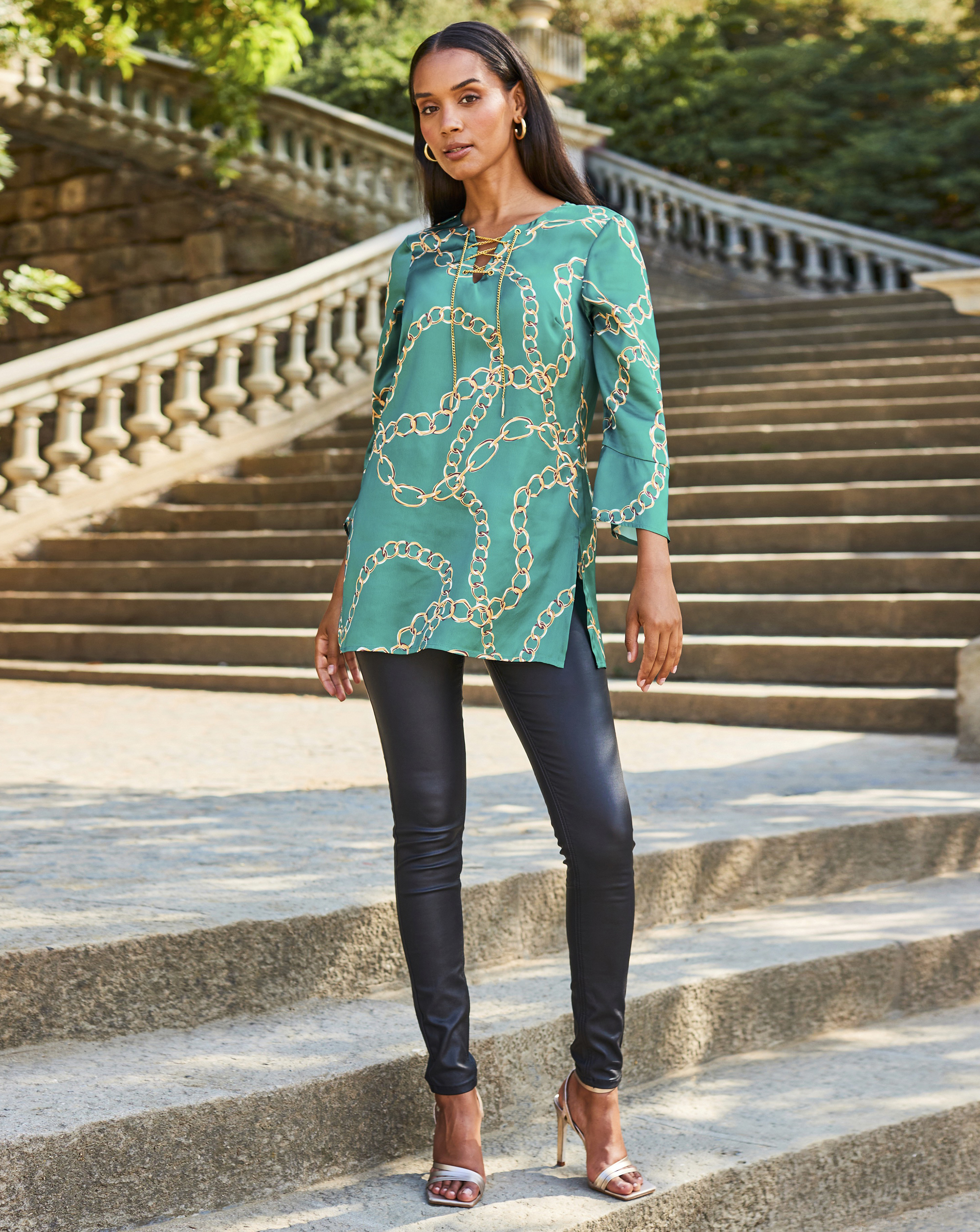 Sosandar Metalic Lace Up Tunic