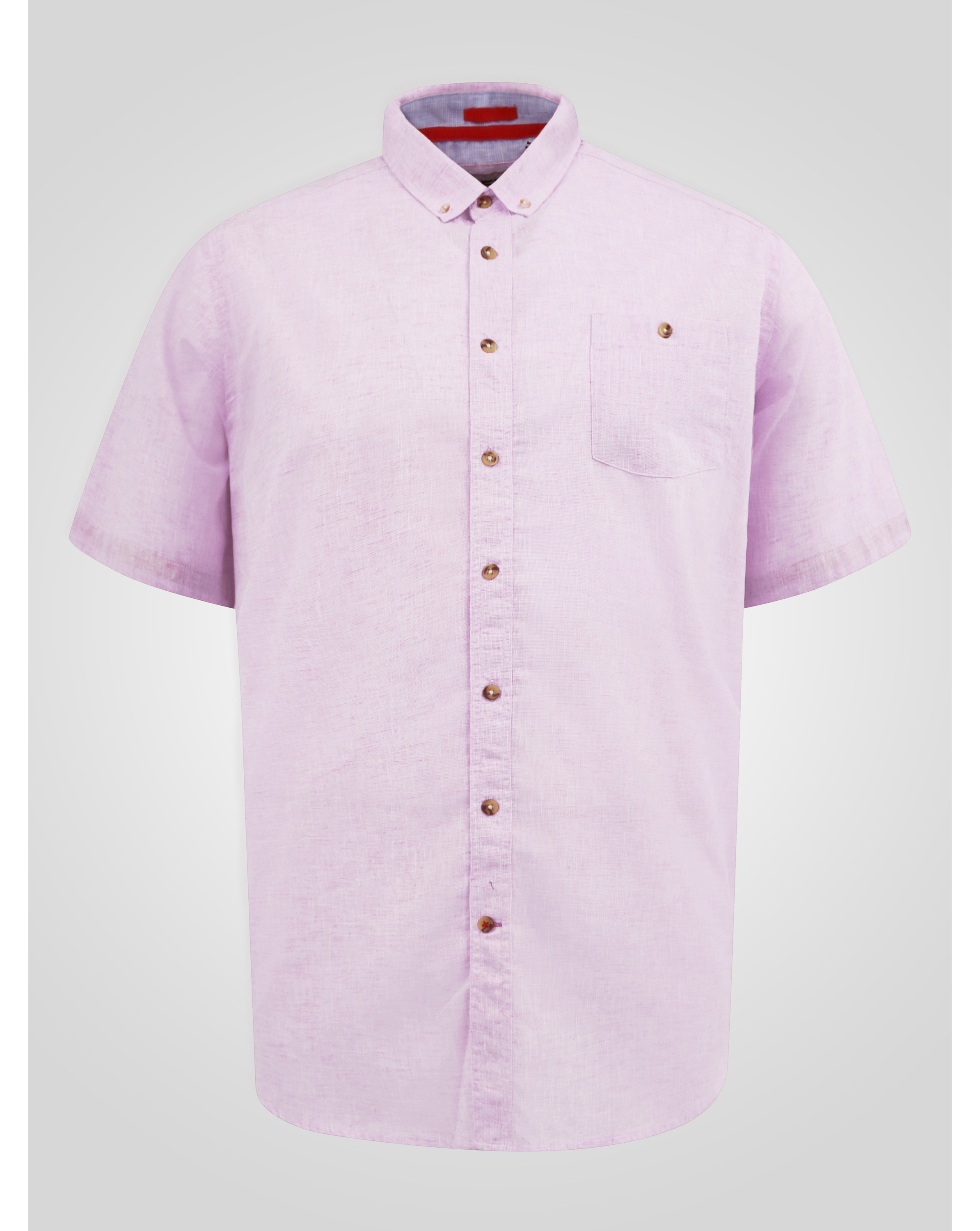 D555 Men's Pink Linen Mix Short Sleeve Shirt With Button Down Collar & Pocket - Image 3