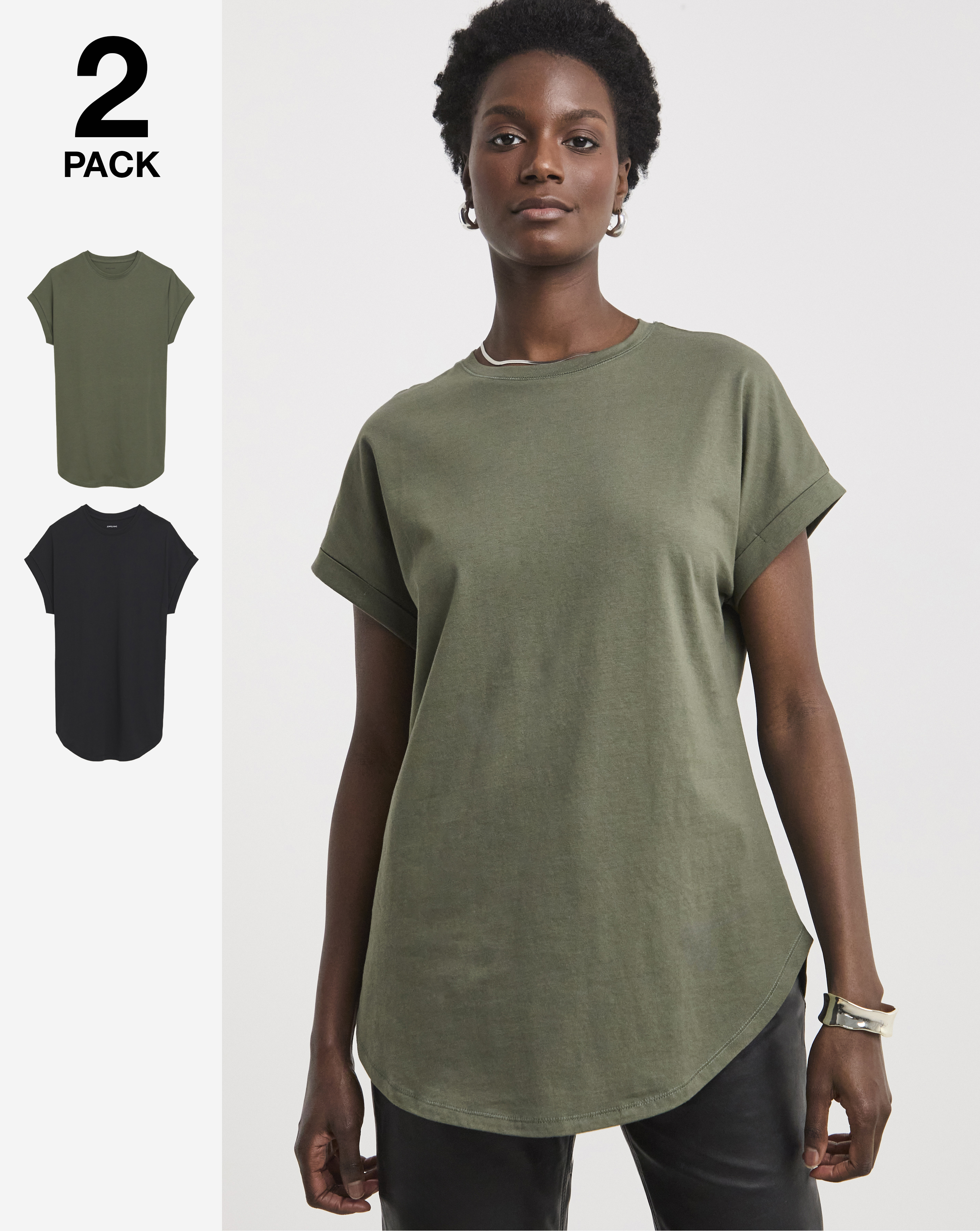 2 Pack Curved Hem Longline Top