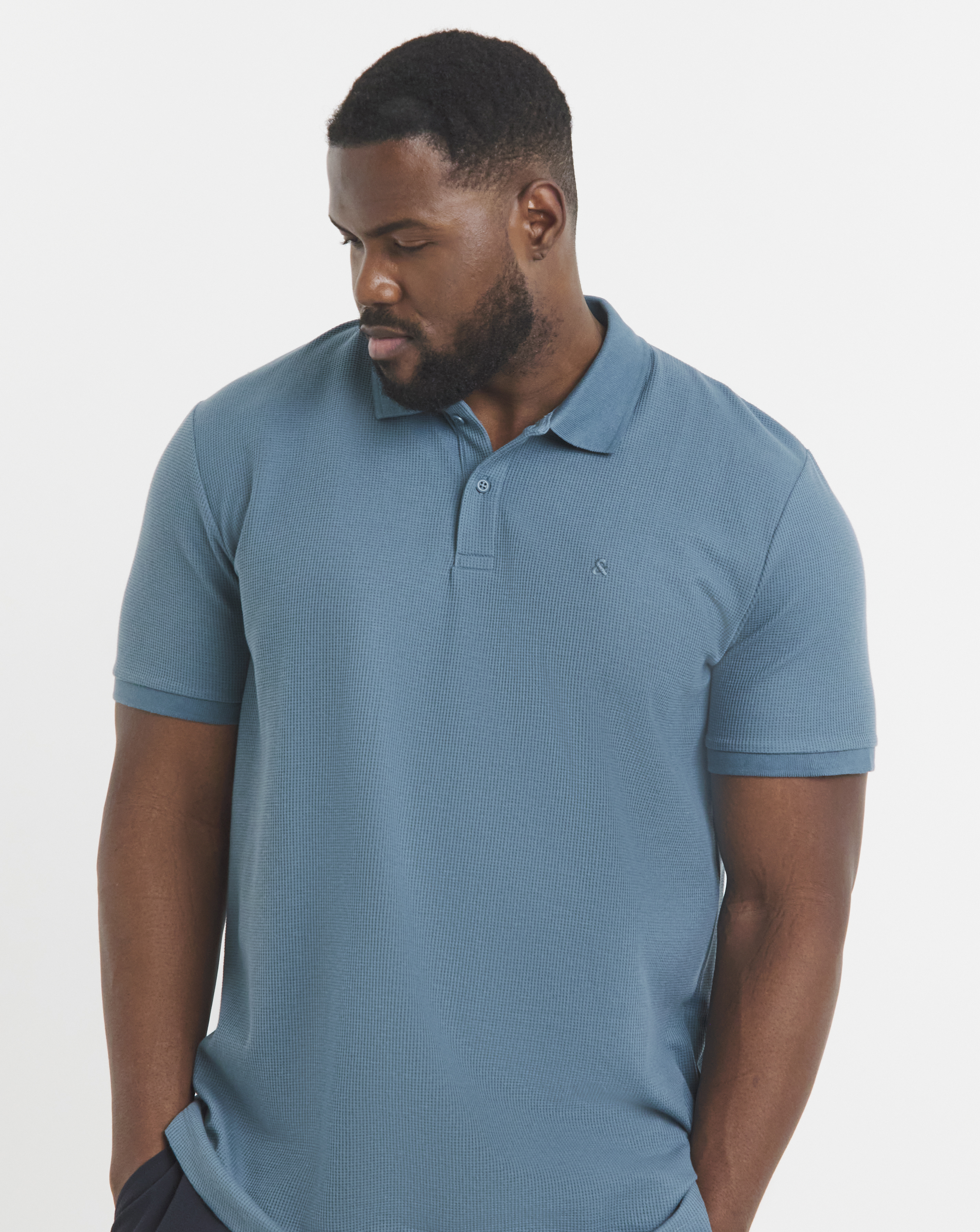 Jack & Jones Blue Austin Waffle Polo - L(47)