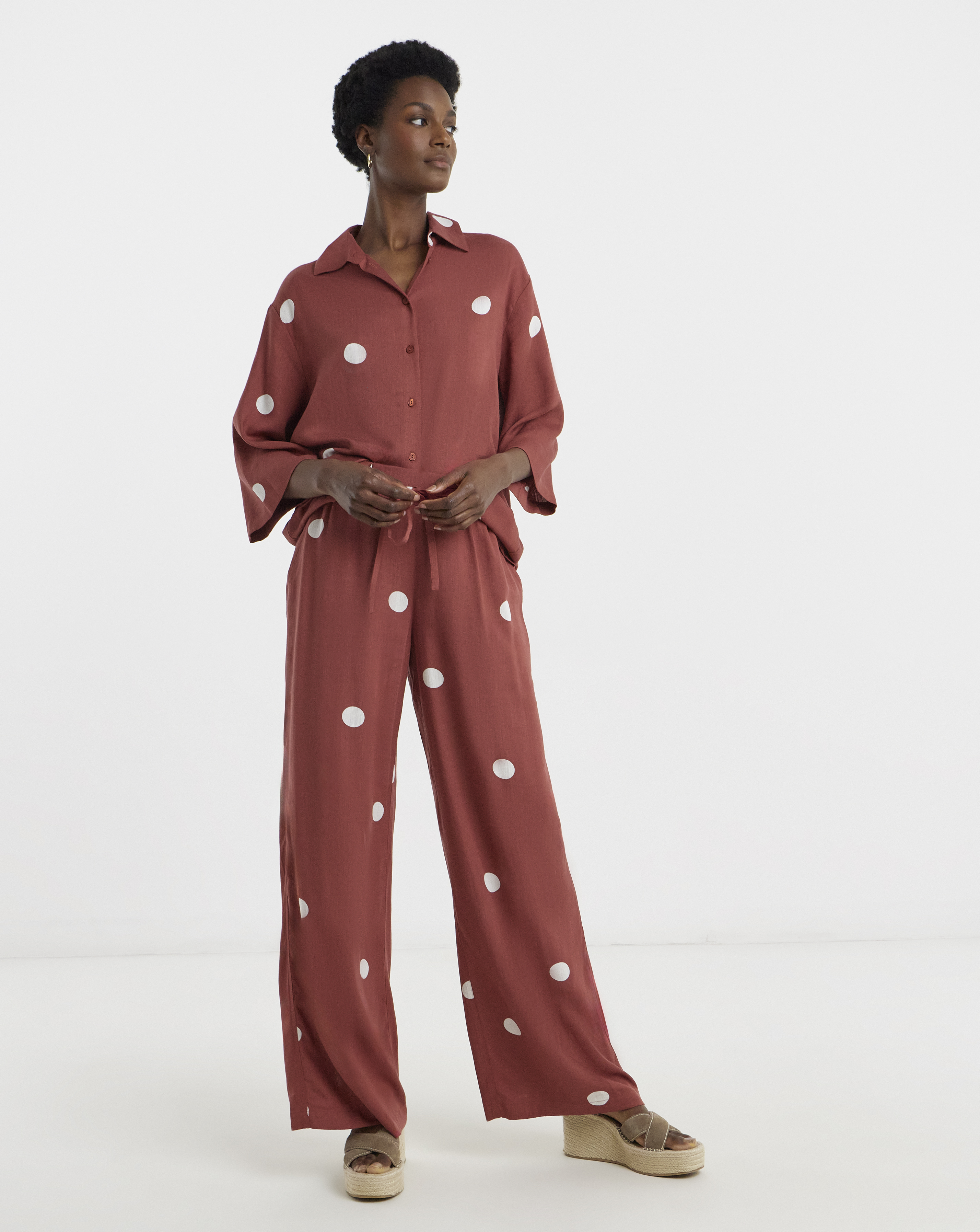 Linen Mix Wide Leg Trousers