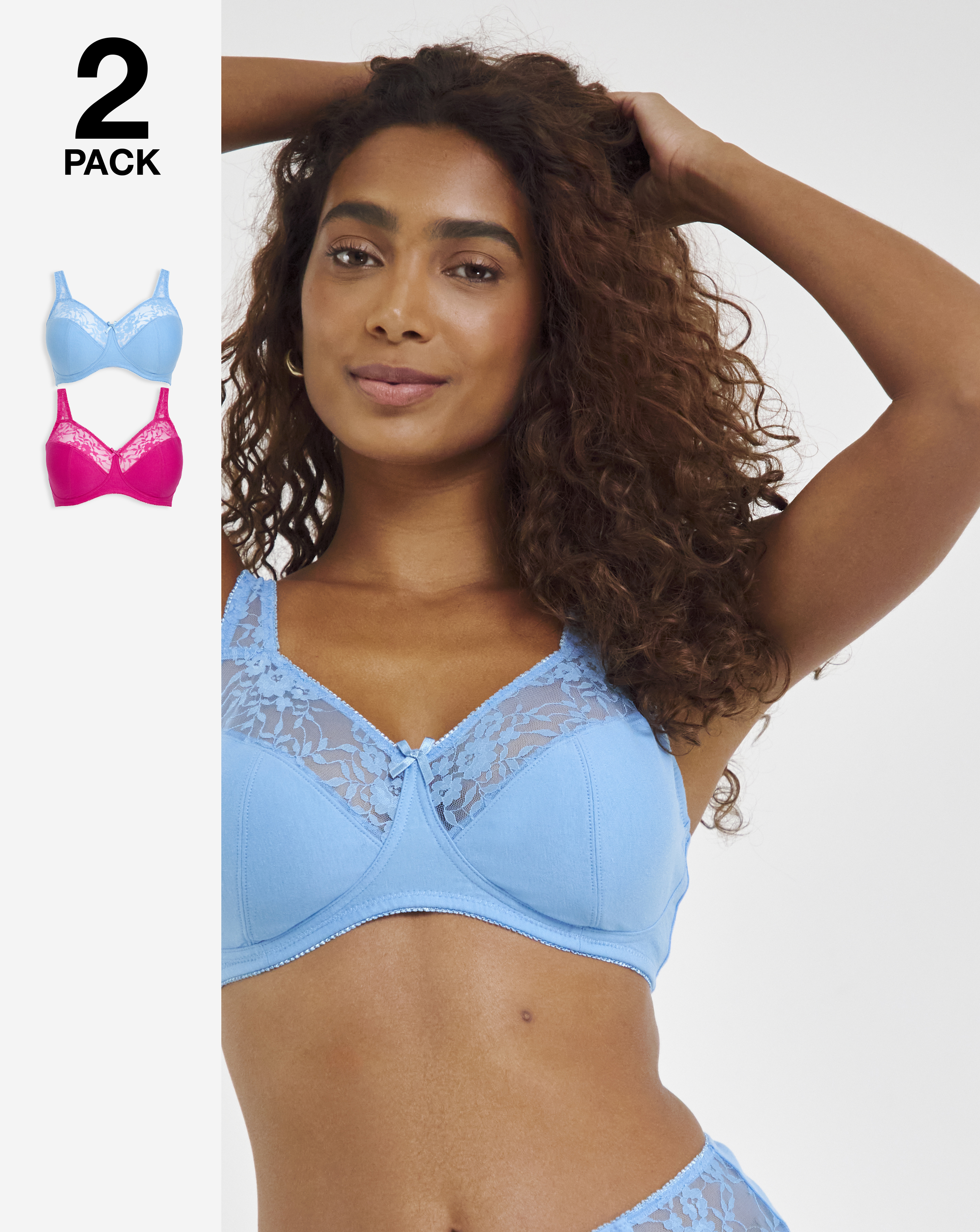 2 Pack Lace Non Wired Full Cup Bras