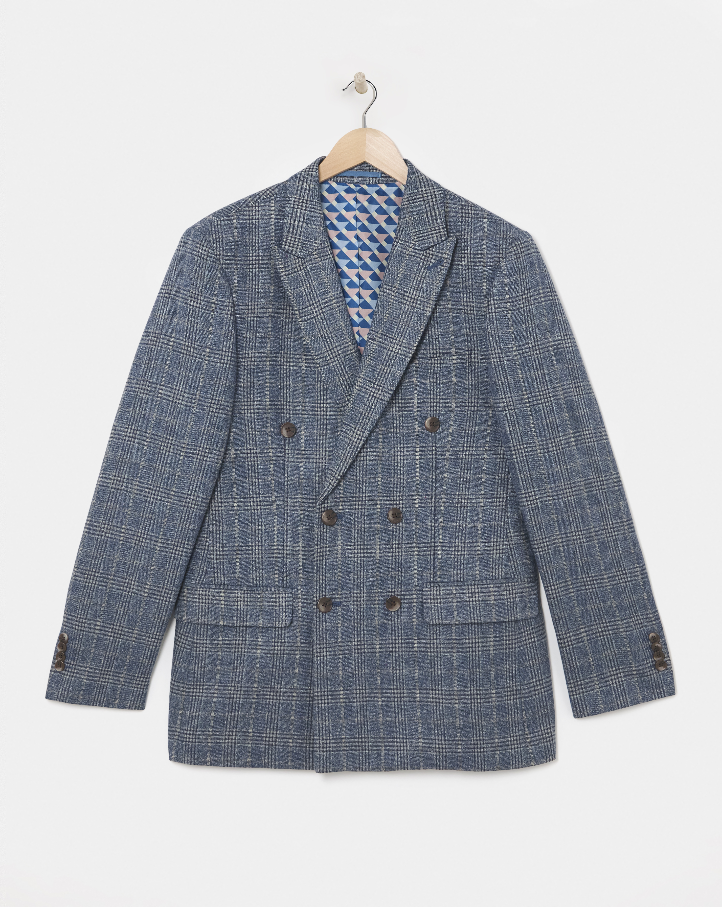 Blue Check Double Breasted Suit Jacket