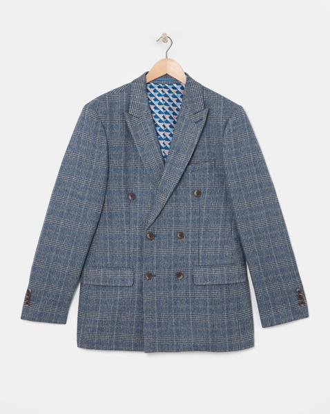 Blue Check Double Breasted Suit Jacket