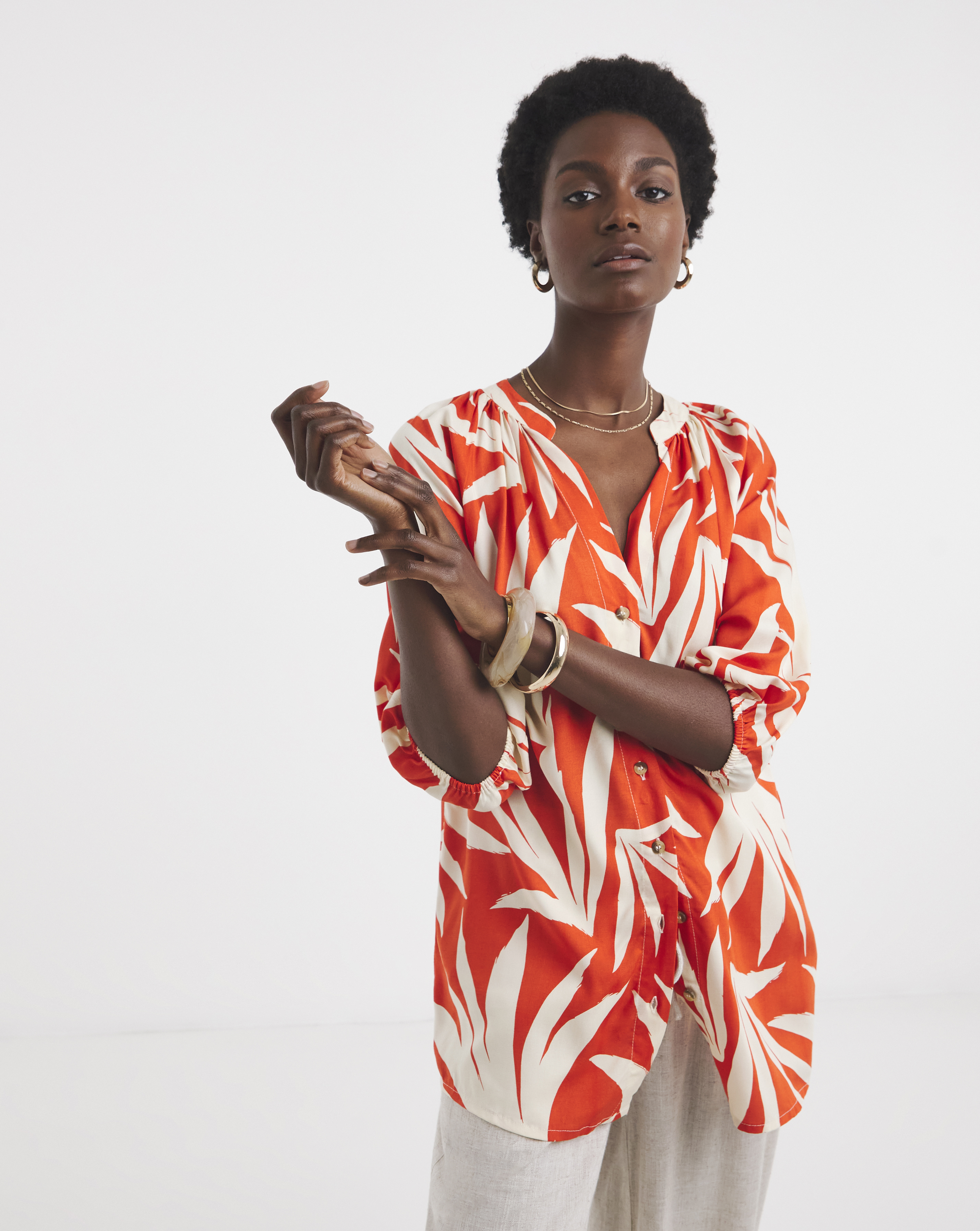 Button Through Printed Blouse