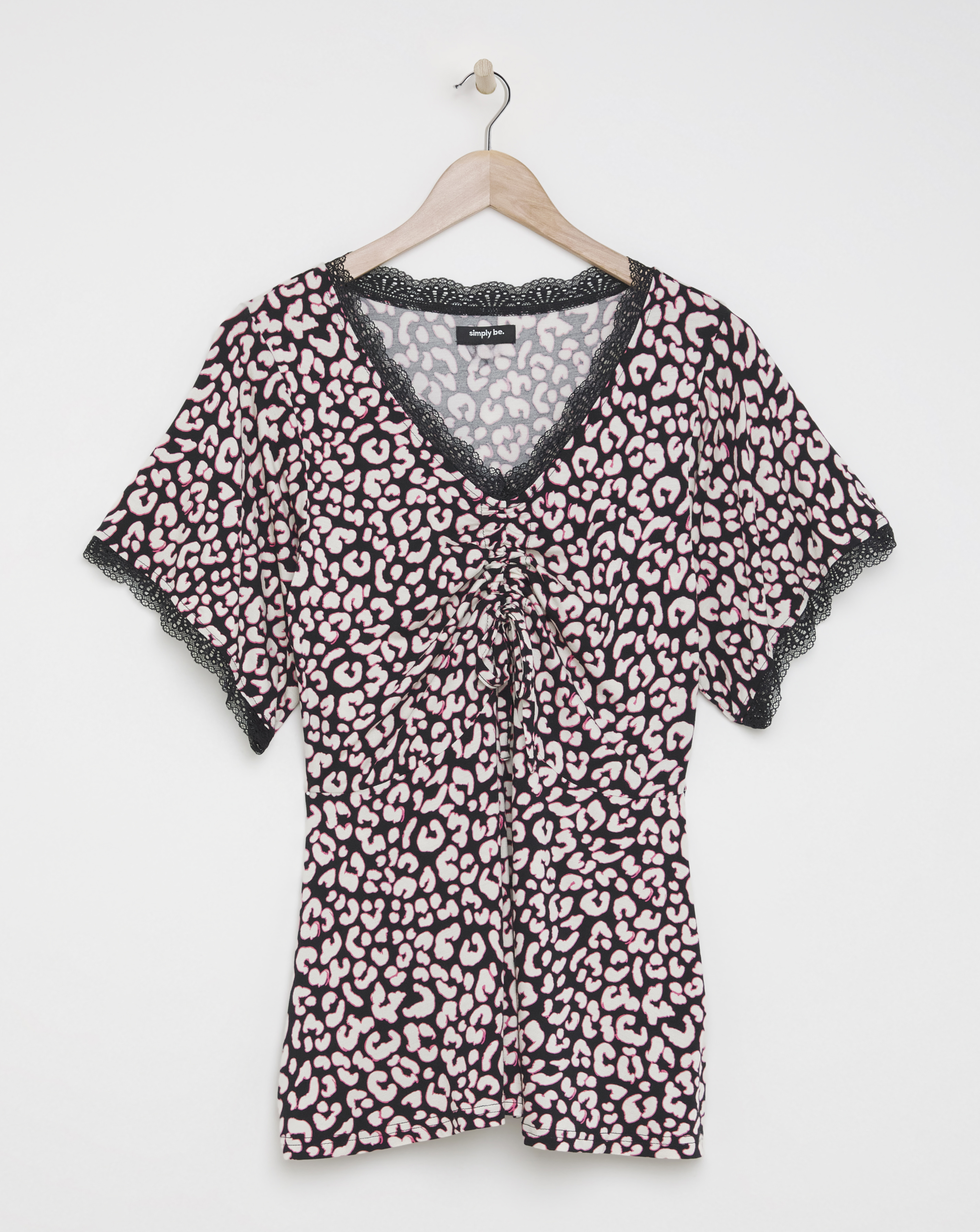 Black Animal Angel Sleeve Ruched Top