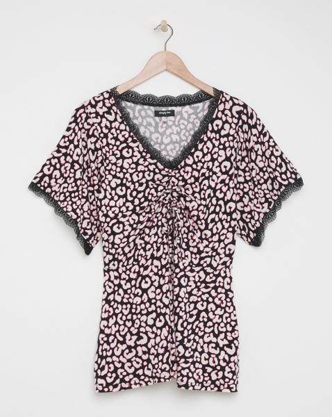 Black Animal Angel Sleeve Ruched Top