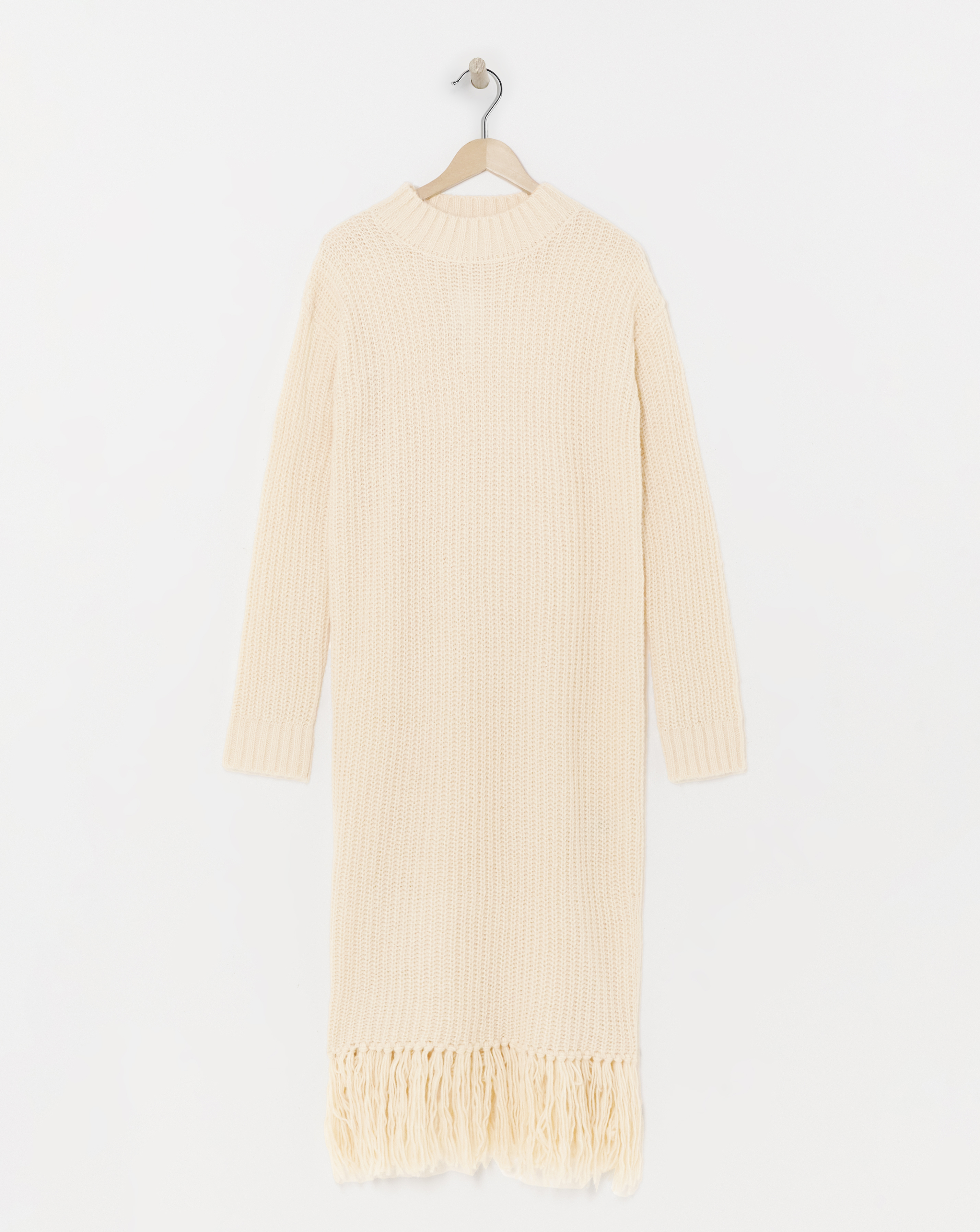 Simply Be - Women's Cream Fringe Knitted Midi Dress - Size 8/10 - Cream