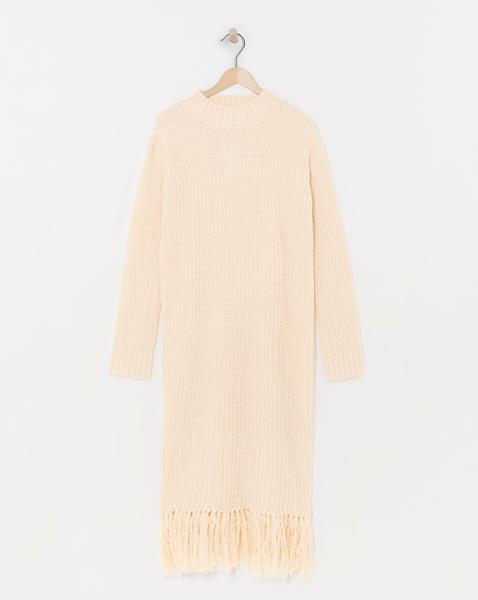 Simply Be - Women's Cream Fringe Knitted Midi Dress - Size 8/10 - Cream