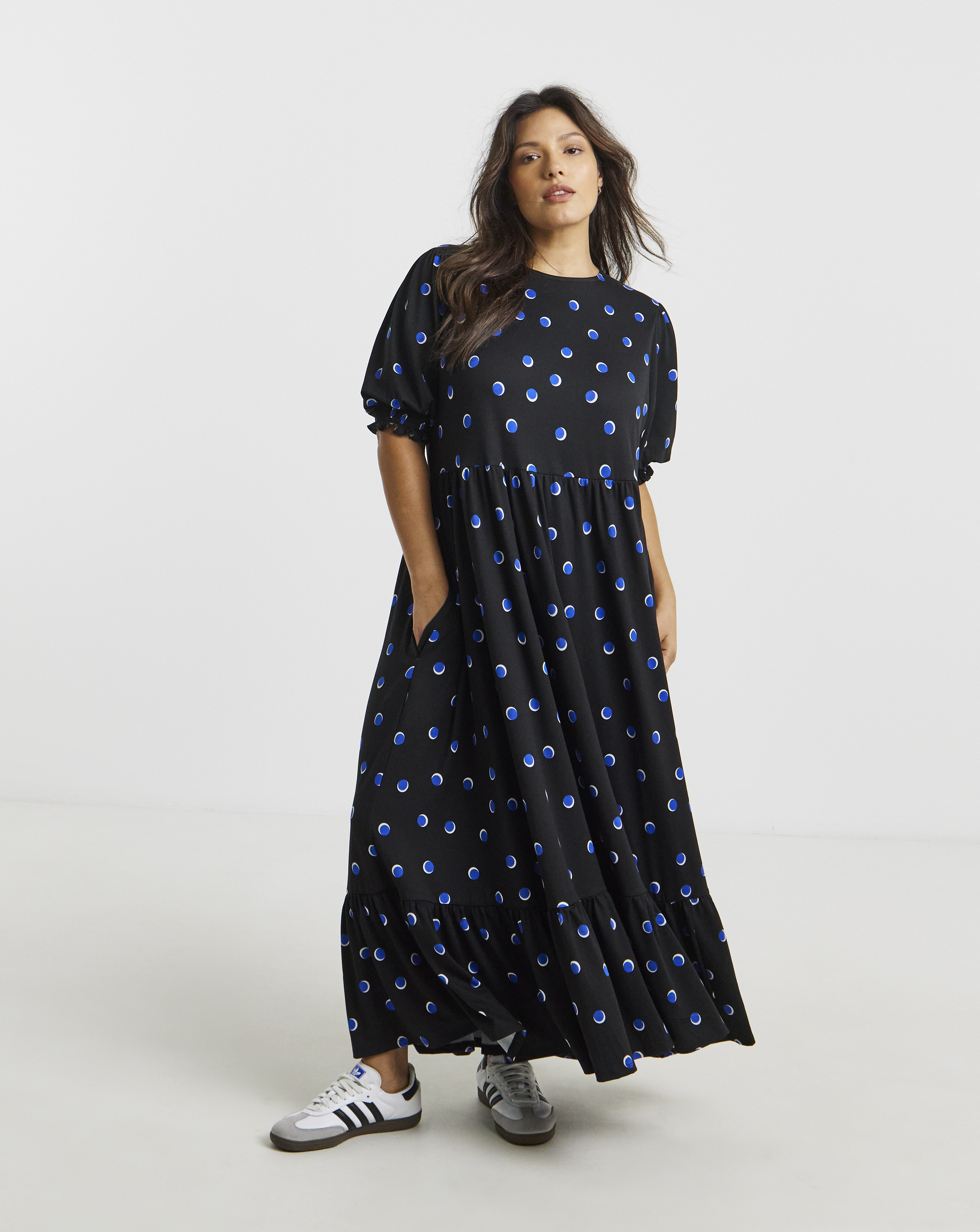 Spot Print Supersoft Tiered Maxi Dress