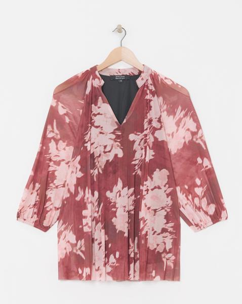 Printed V Neck Mesh Blouse
