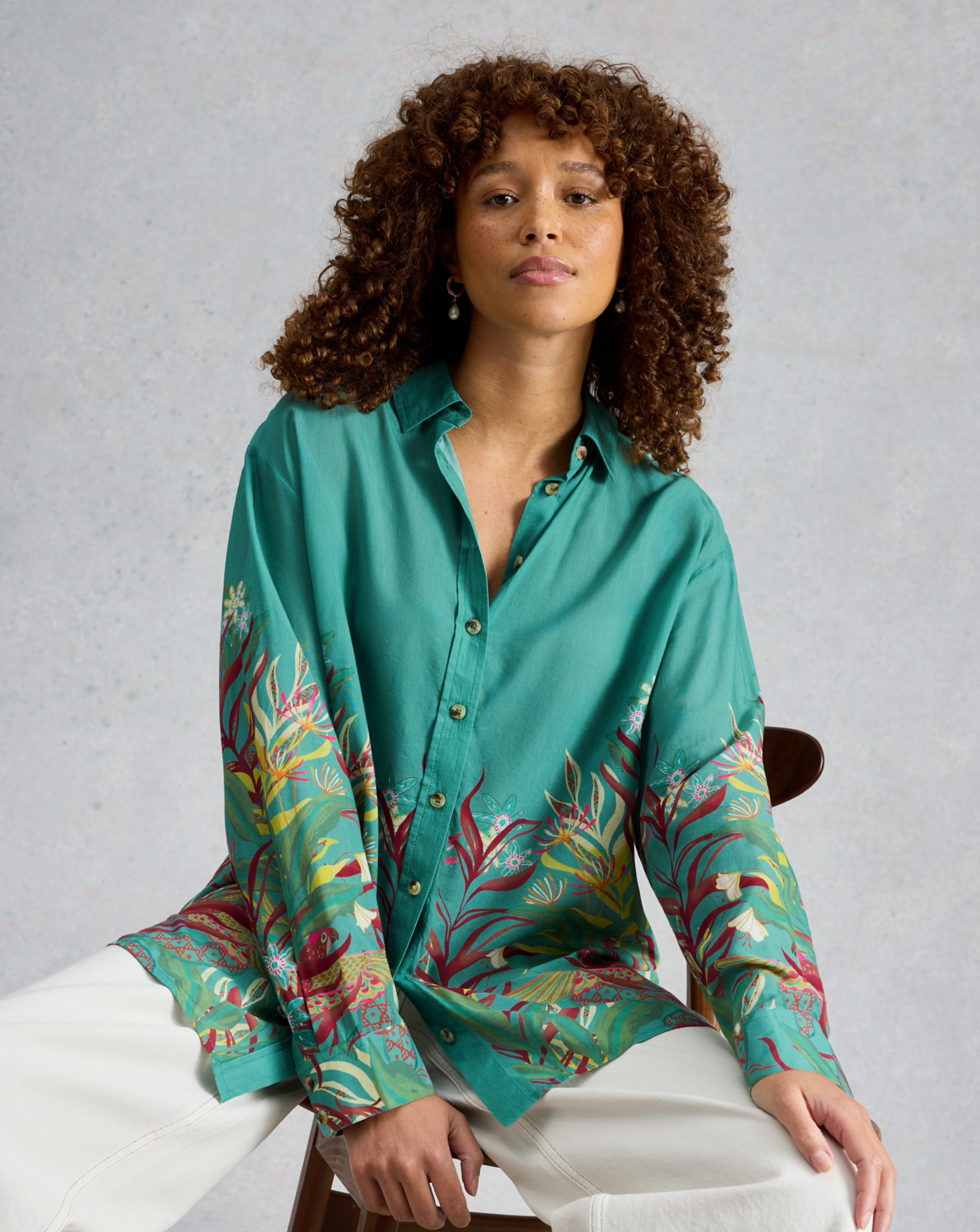 White Stuff Teal Multi-Coloured Lydia Shirt - Size 20