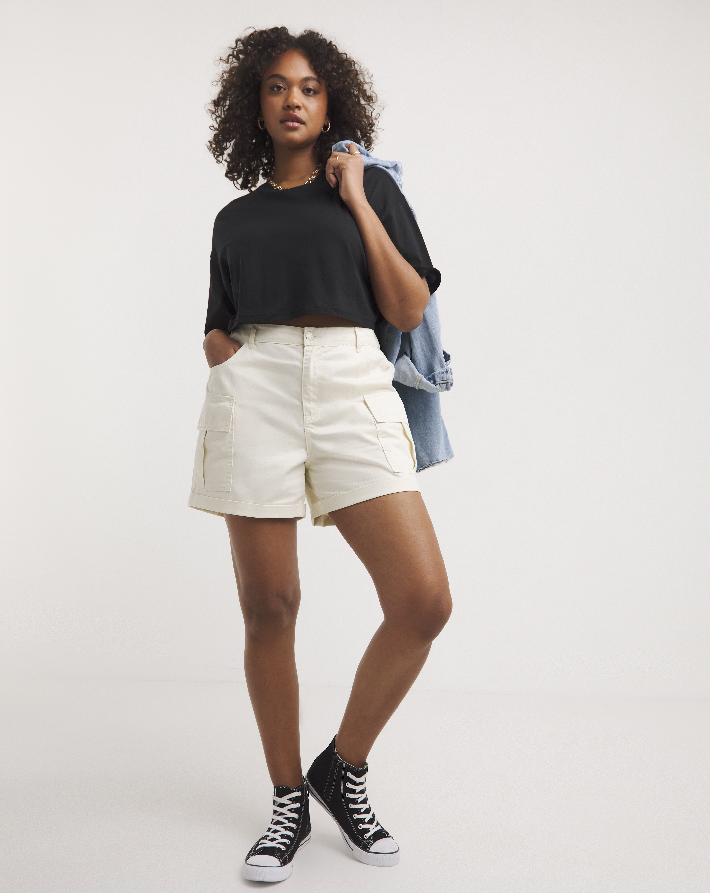Ecru Cargo Utility Shorts