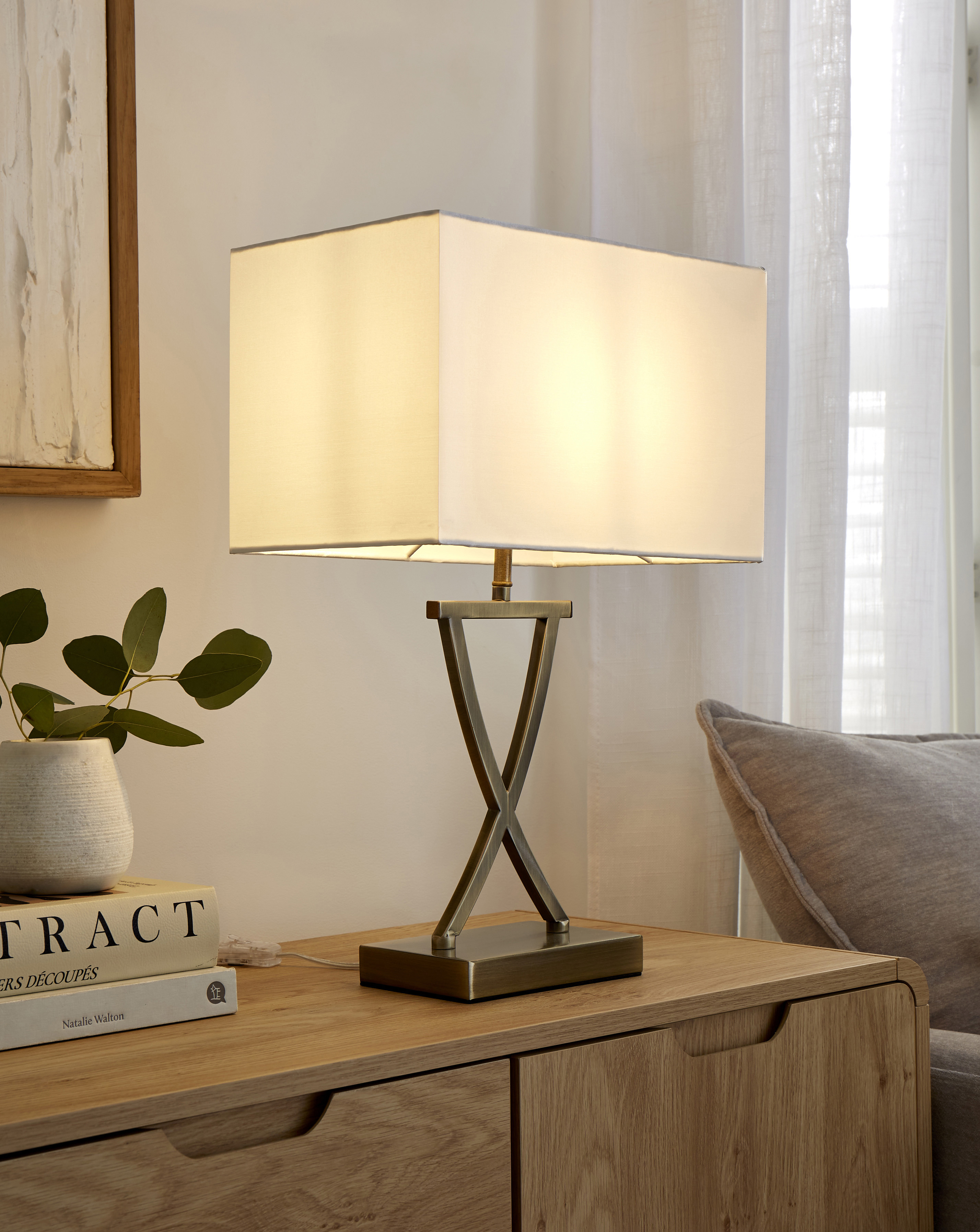 Antique Brass Faux Silk Shade Table Lamp