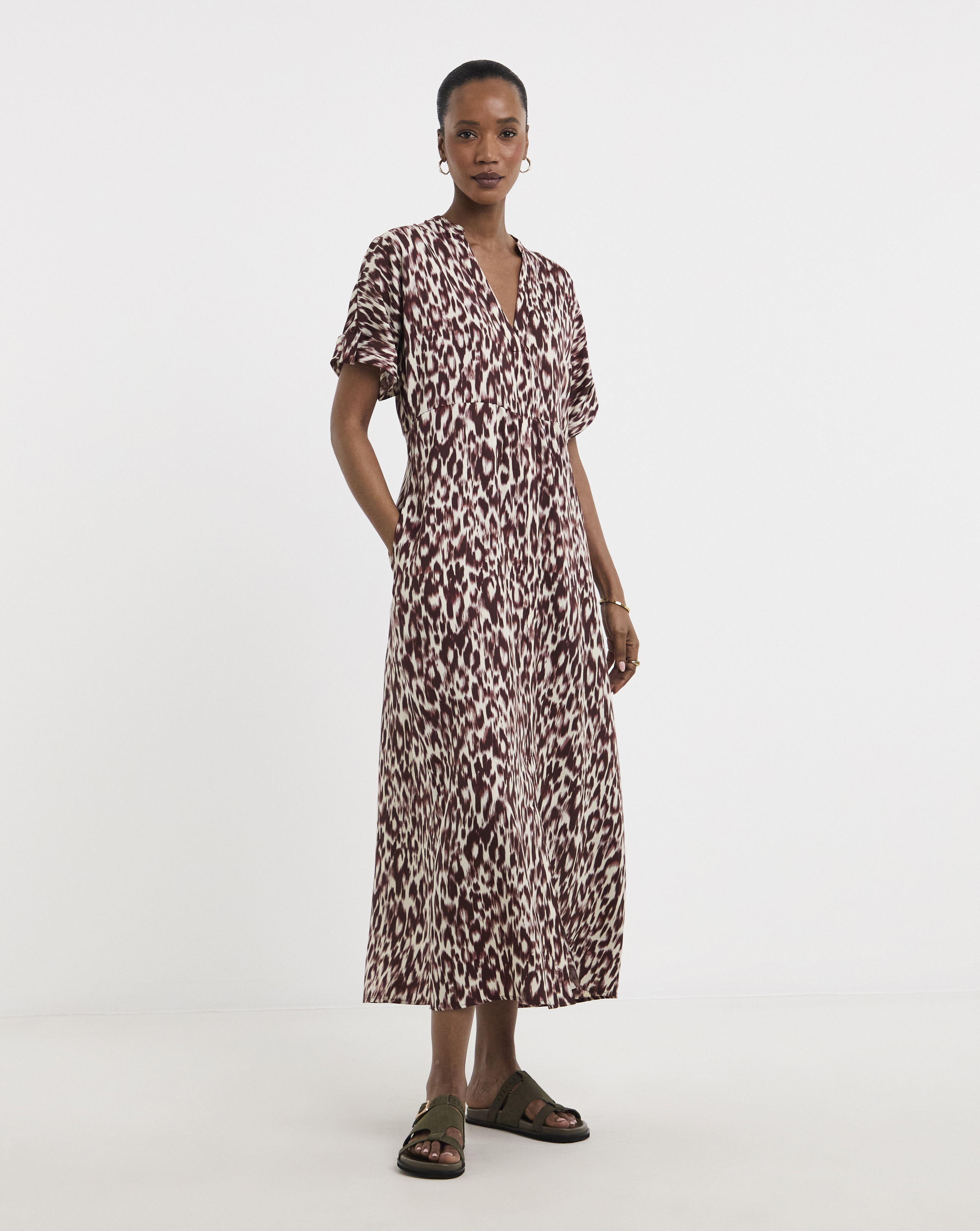 Collarless Placket Smock Dress