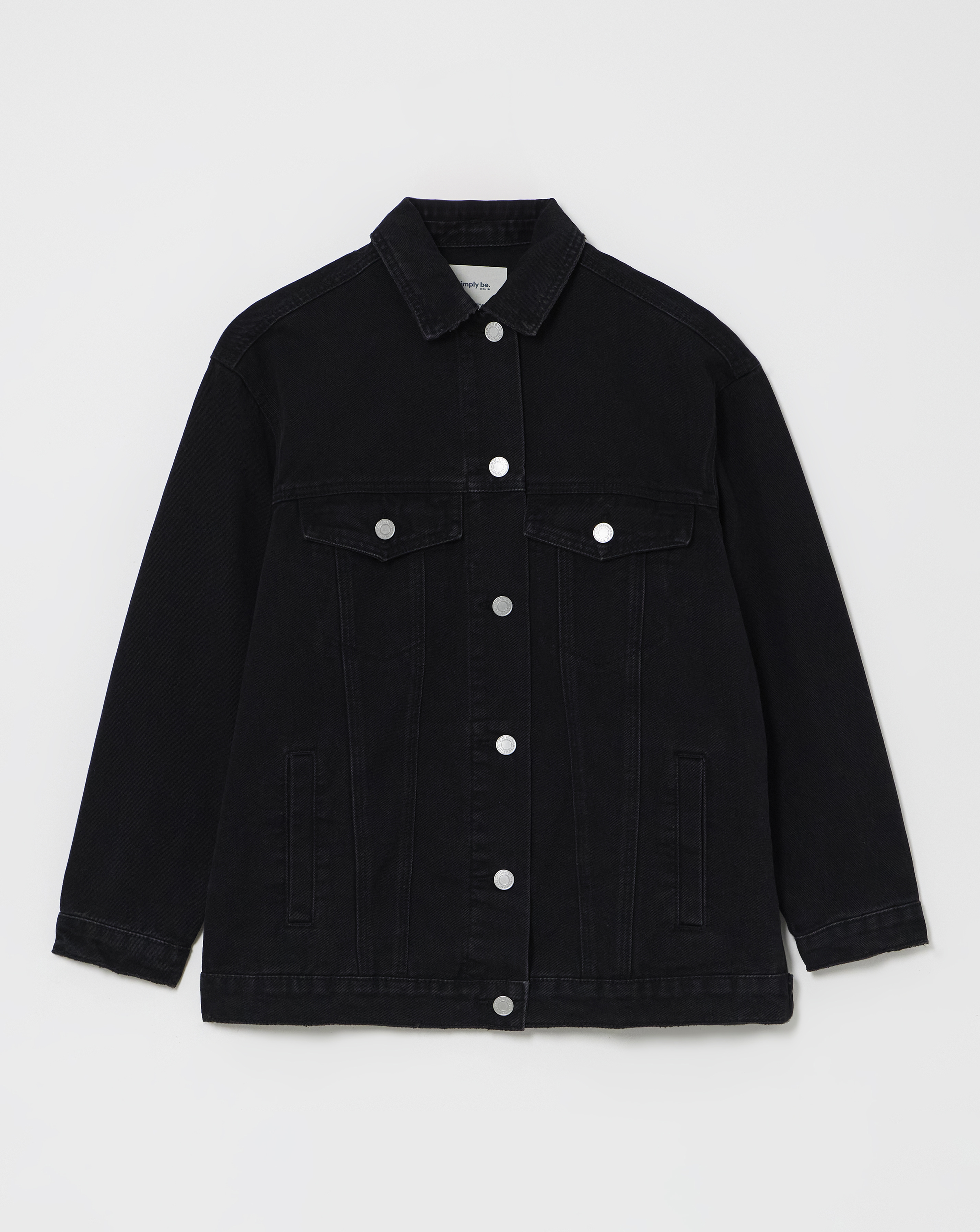 Simply Be Black Graphic Denim Jacket - Washed Black