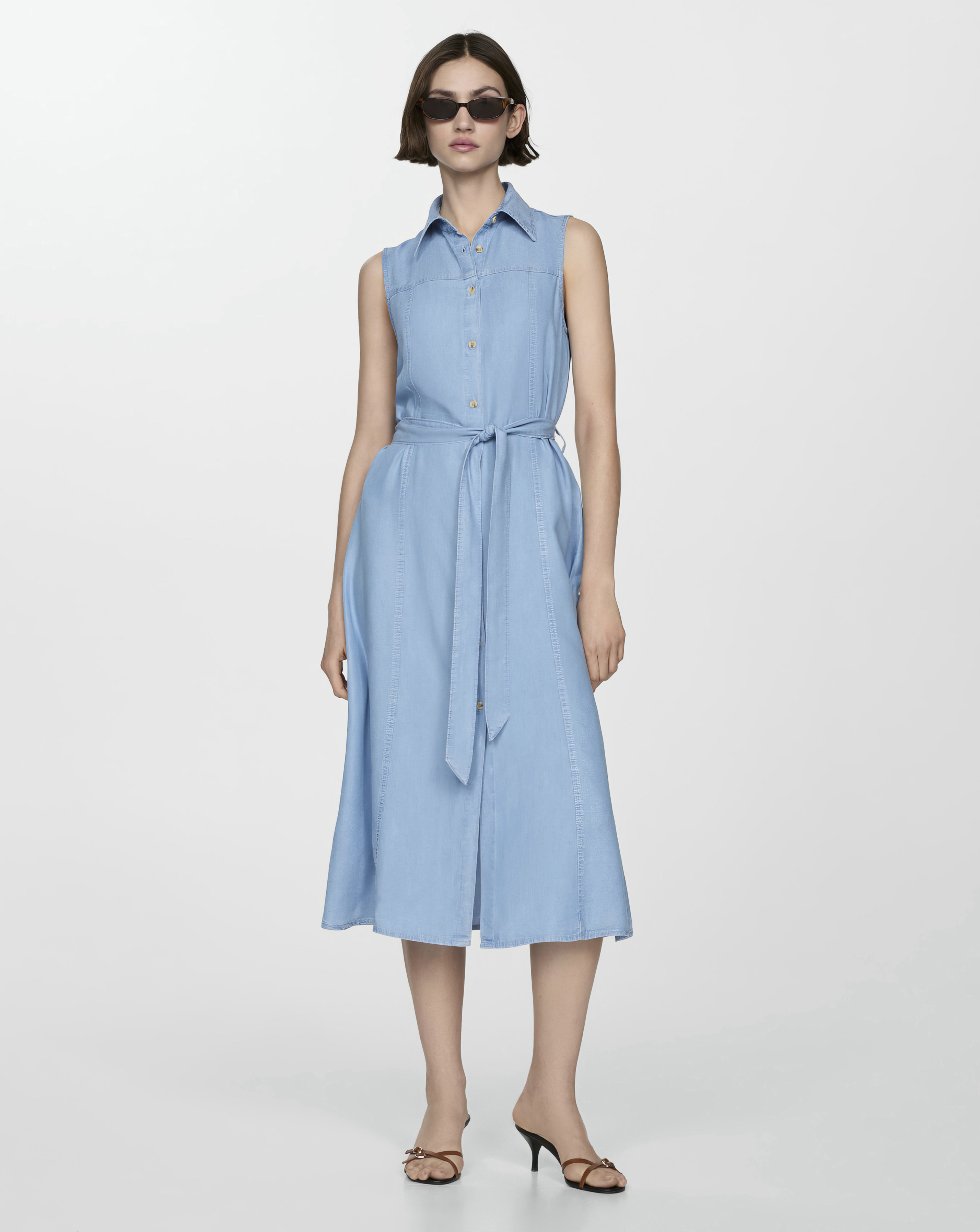 Mango Tie Waist Sleeveless Dress