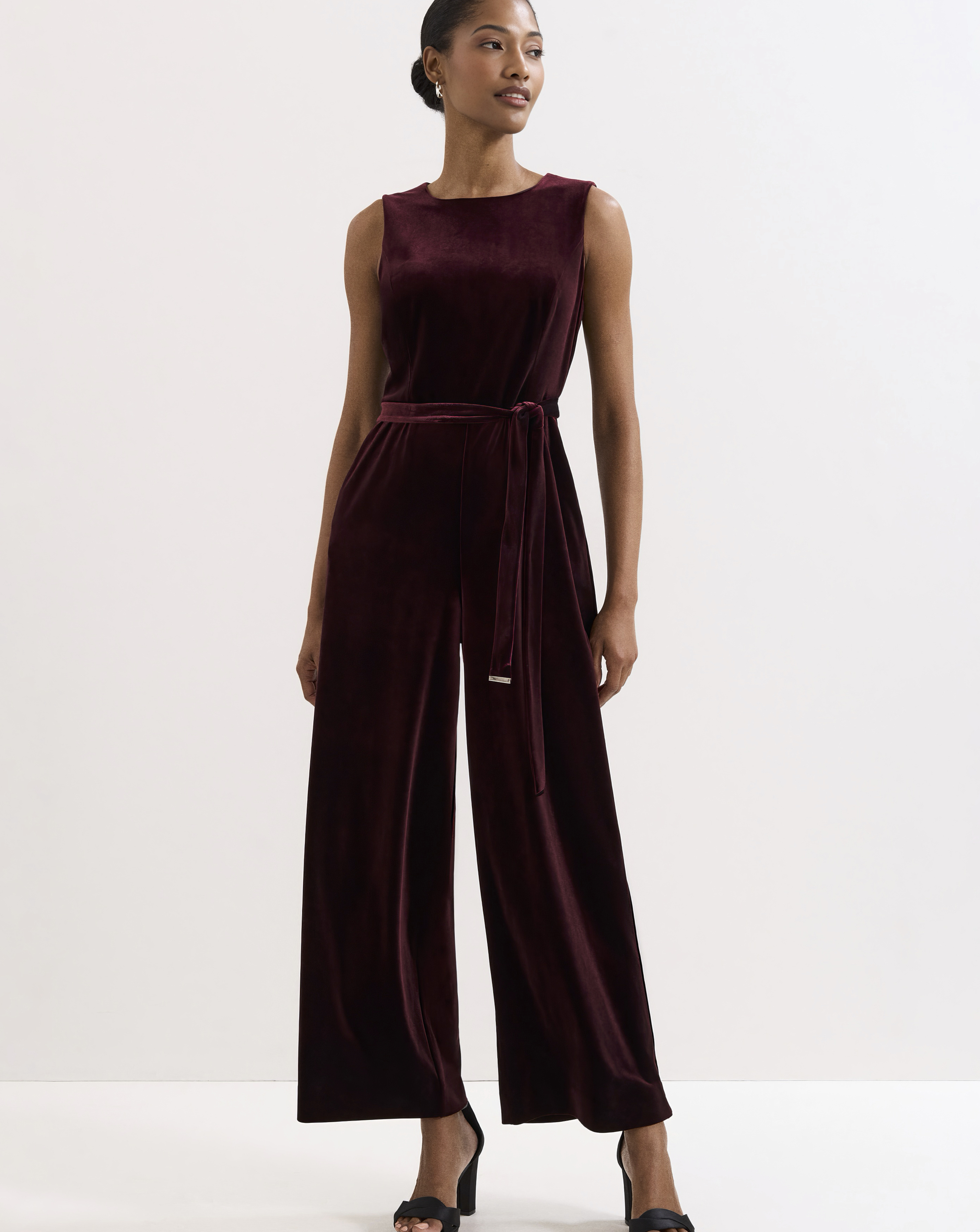 Phase Eight Burgundy Marta Velvet Jumpsuit - Size 8