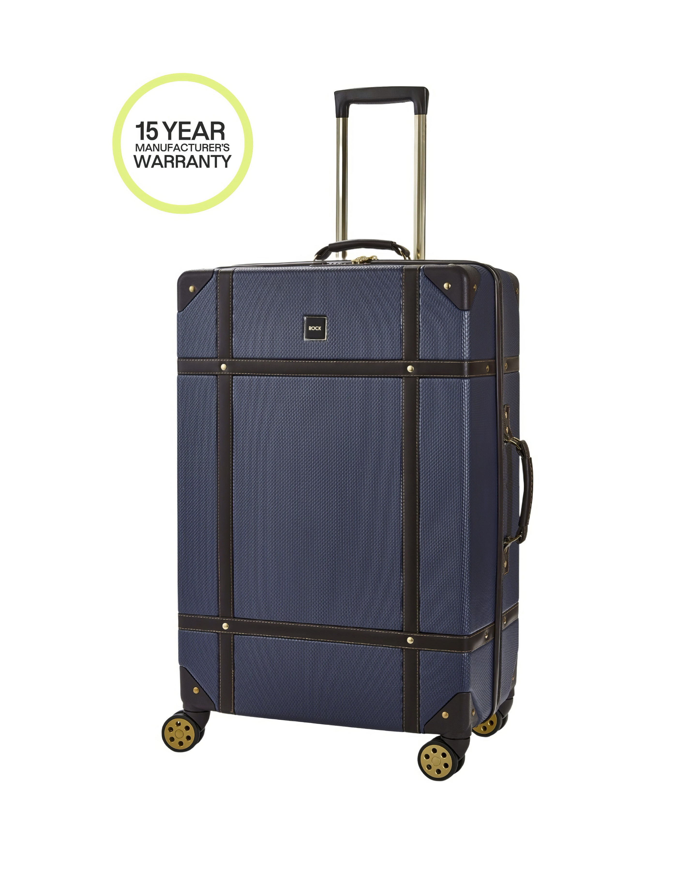 Rock Vintage Large Suitcase Navy - Hard Shell ABS - 15 Year Warranty - TSA Lock